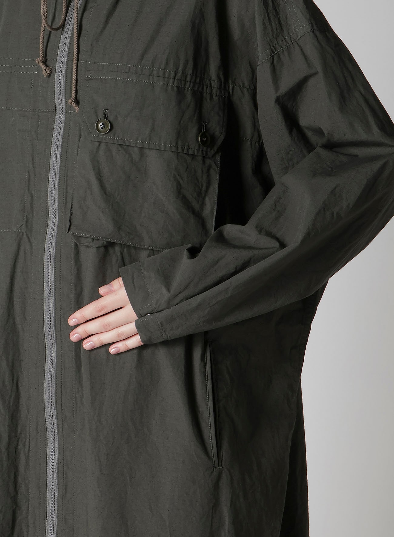 COTTON/LINEN BROADCLOTH HOODIE COAT D