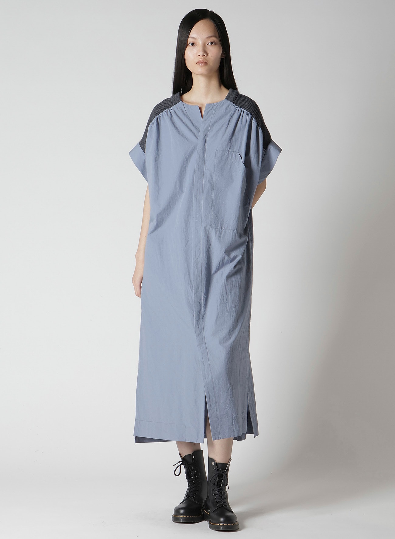 COTTON/LINEN RIB FLY OPEN DRESS