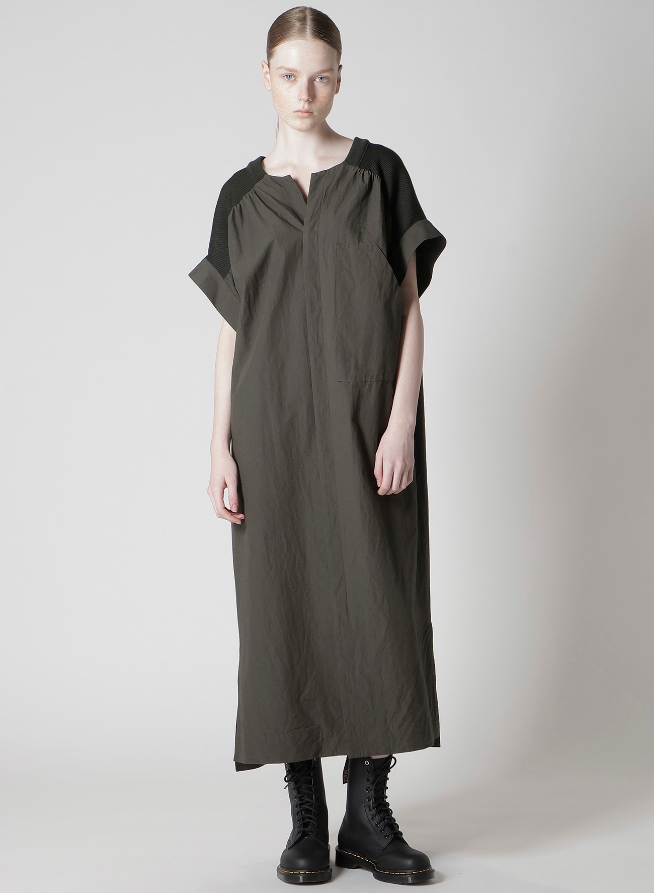COTTON/LINEN RIB FLY OPEN DRESS