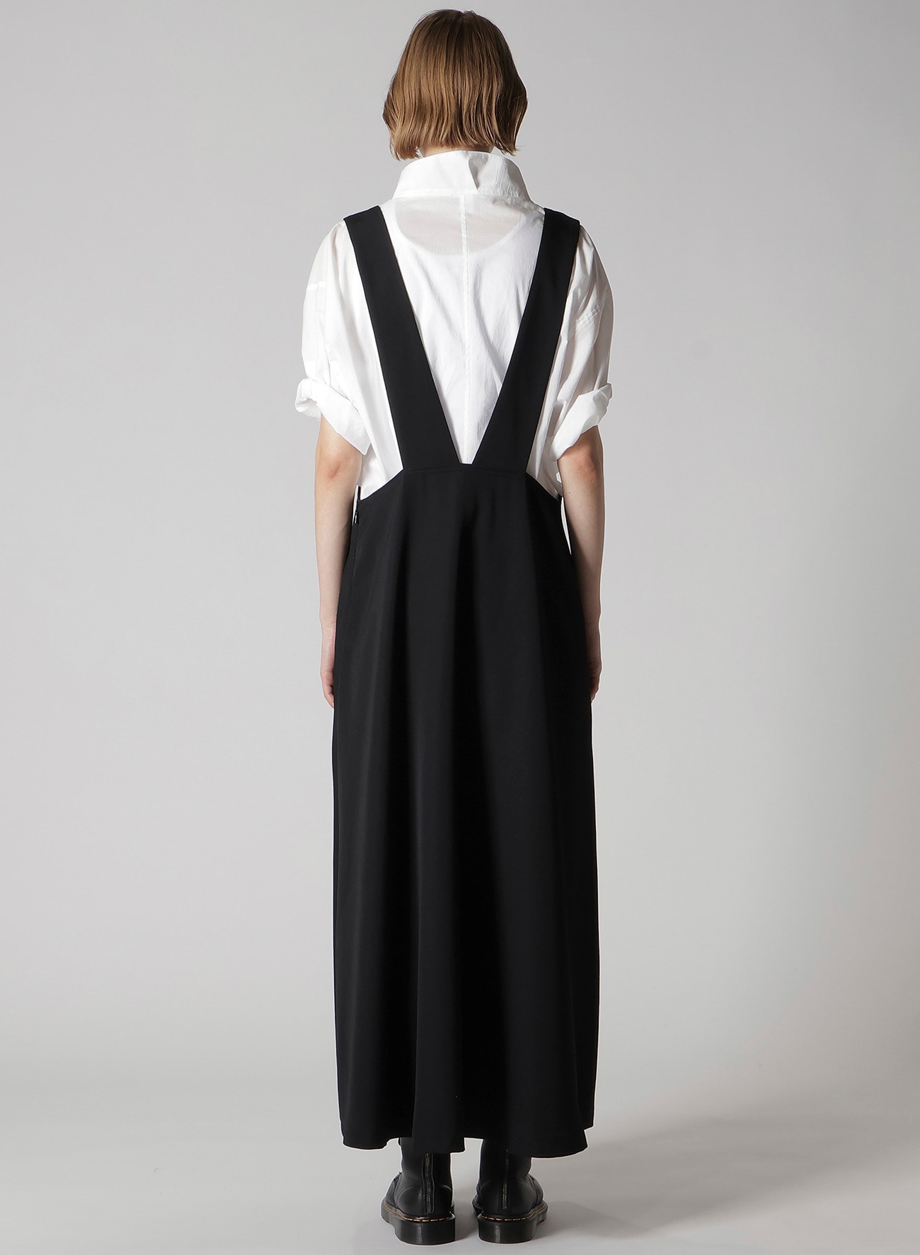WOOL GABARDINE LONG FLARE DRAPE DRESS