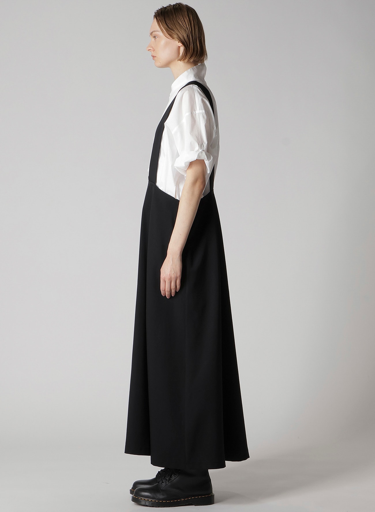 WOOL GABARDINE LONG FLARE DRAPE DRESS