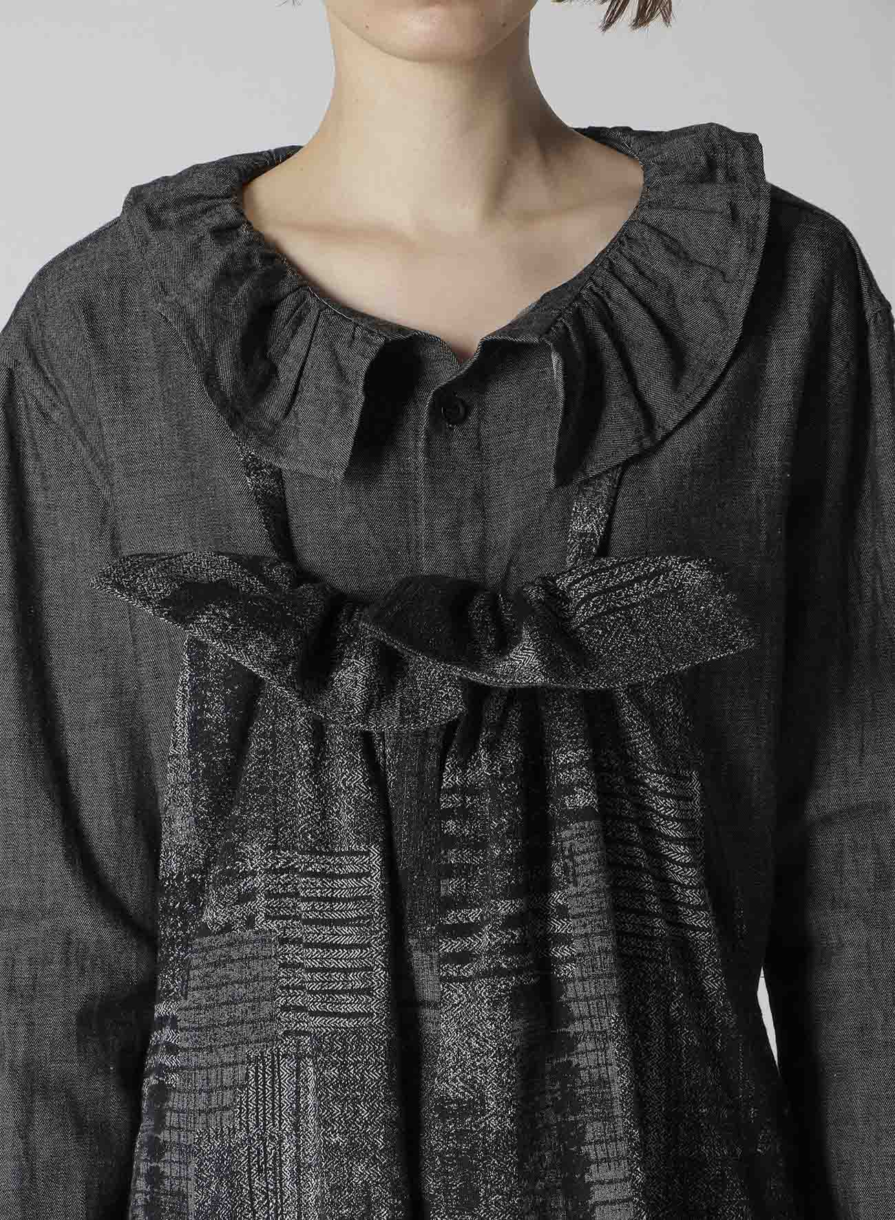 PATCHWORK JACQUARD FRONT GATHER DRESS