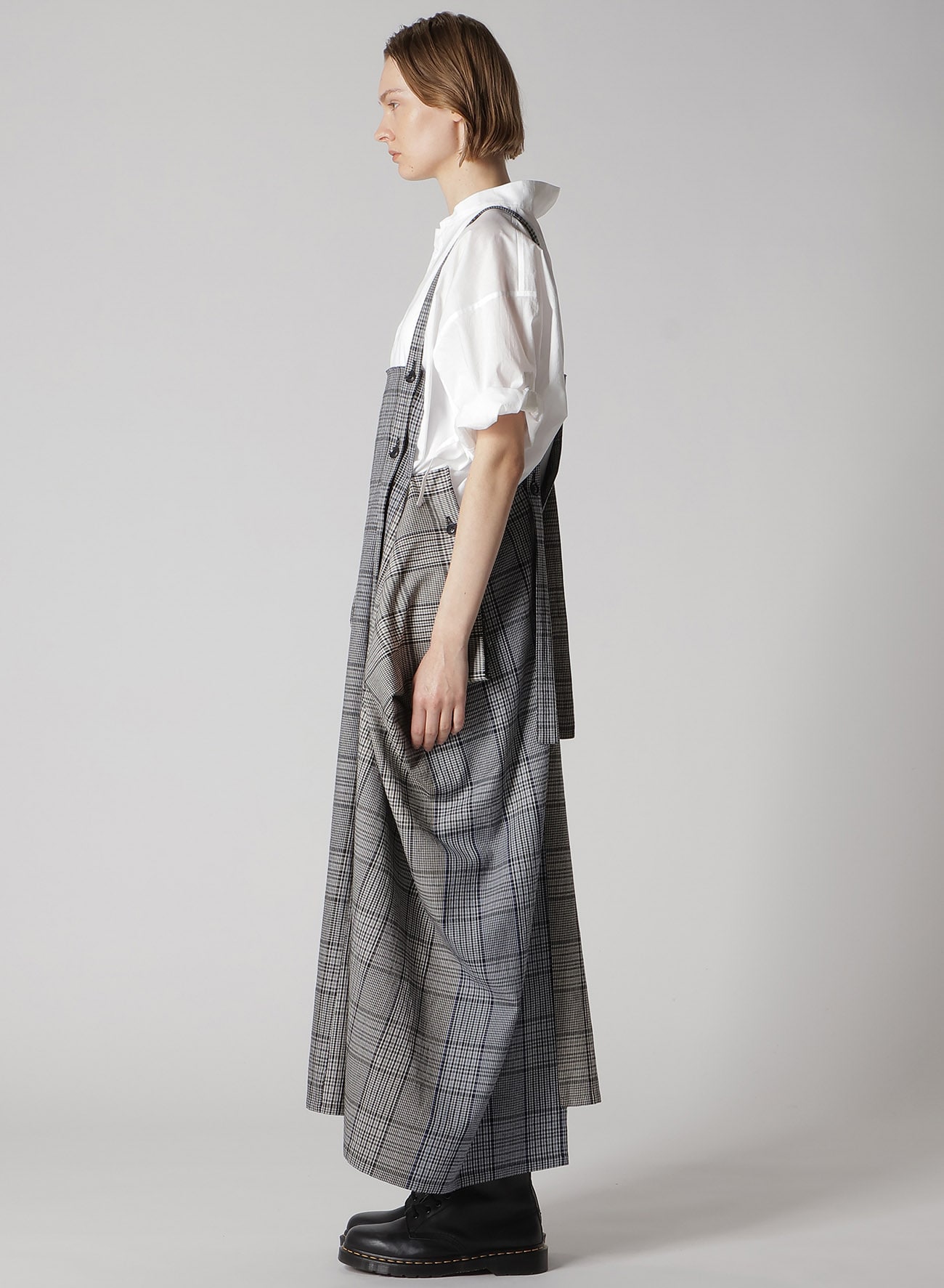 GRID PLAID SQUARE SHOULDER STRAP DRESS