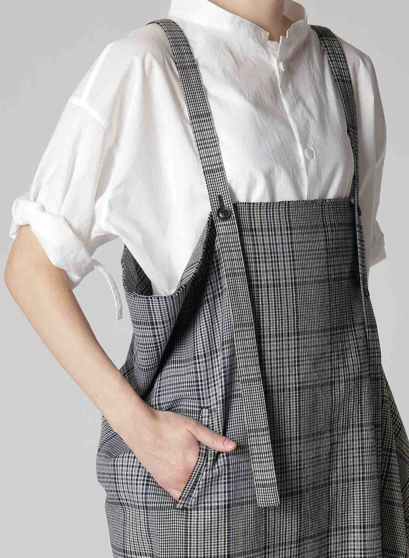 GRID PLAID SQUARE SHOULDER STRAP DRESS