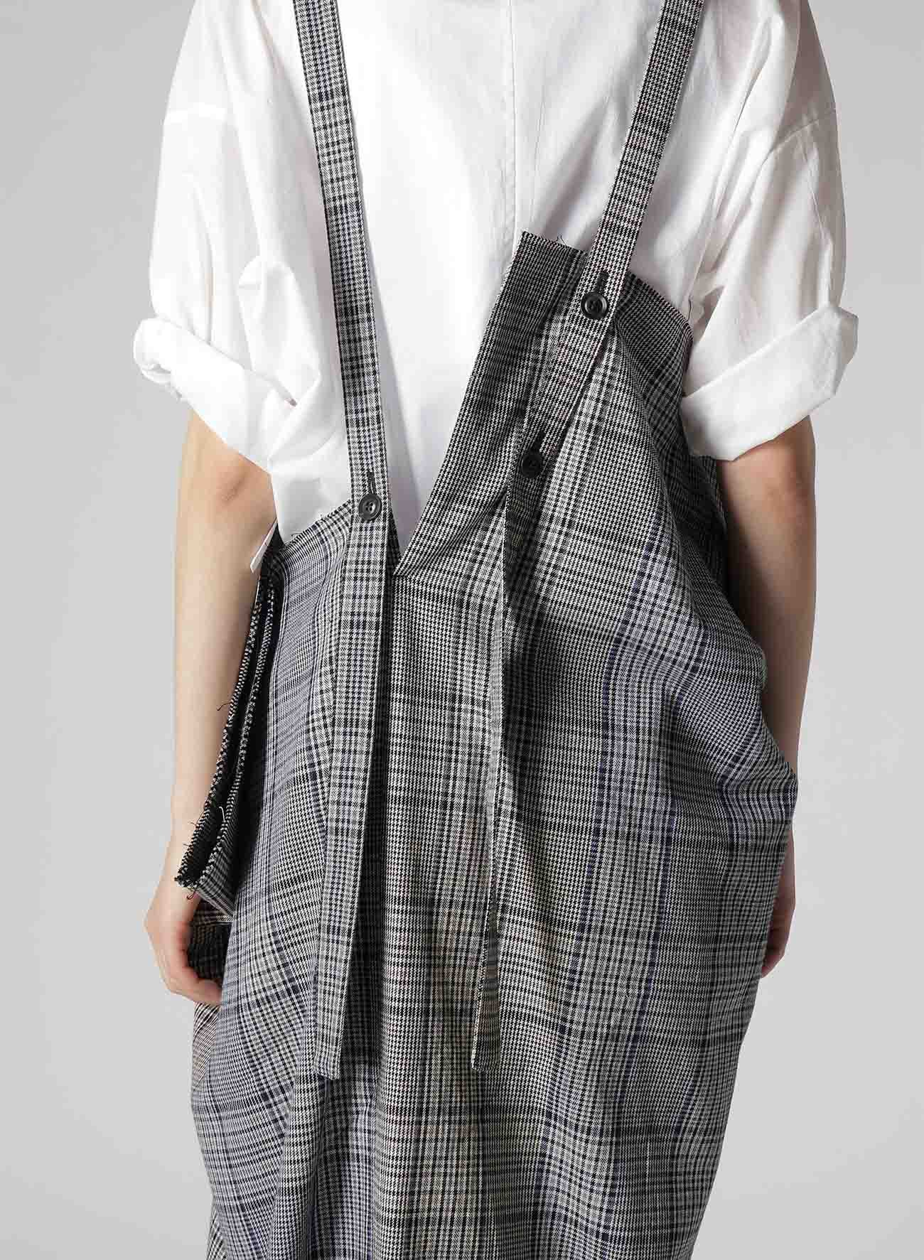 GRID PLAID SQUARE SHOULDER STRAP DRESS