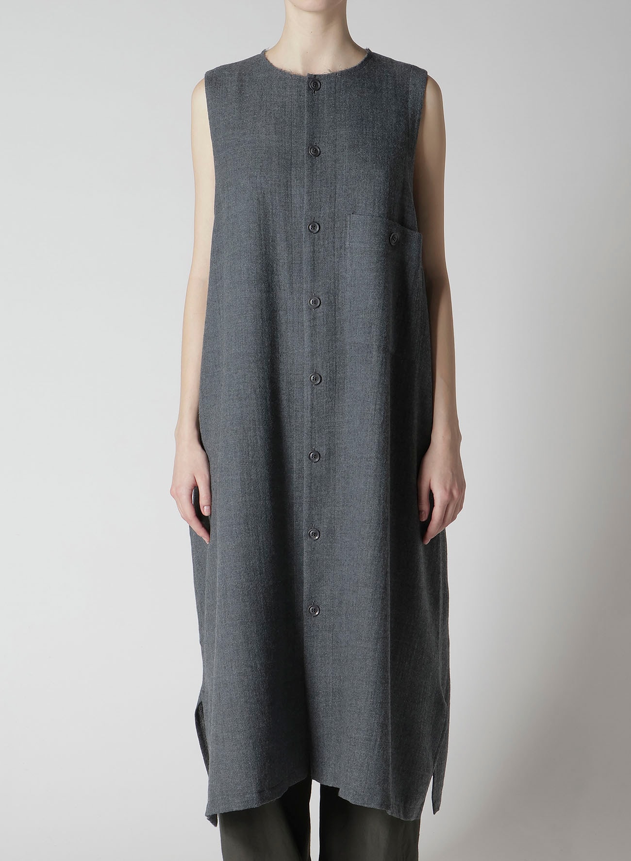 WOOL GAUZE TWILL LONG DRESS WITH POCKET