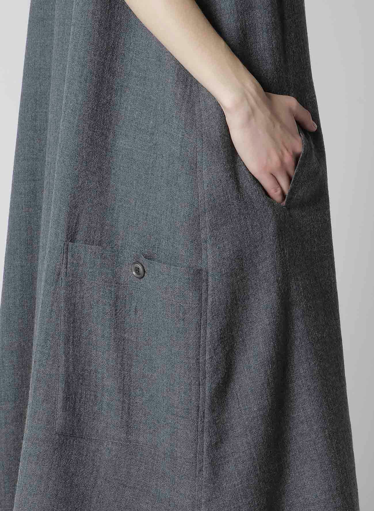 WOOL GAUZE TWILL LONG DRESS WITH POCKET