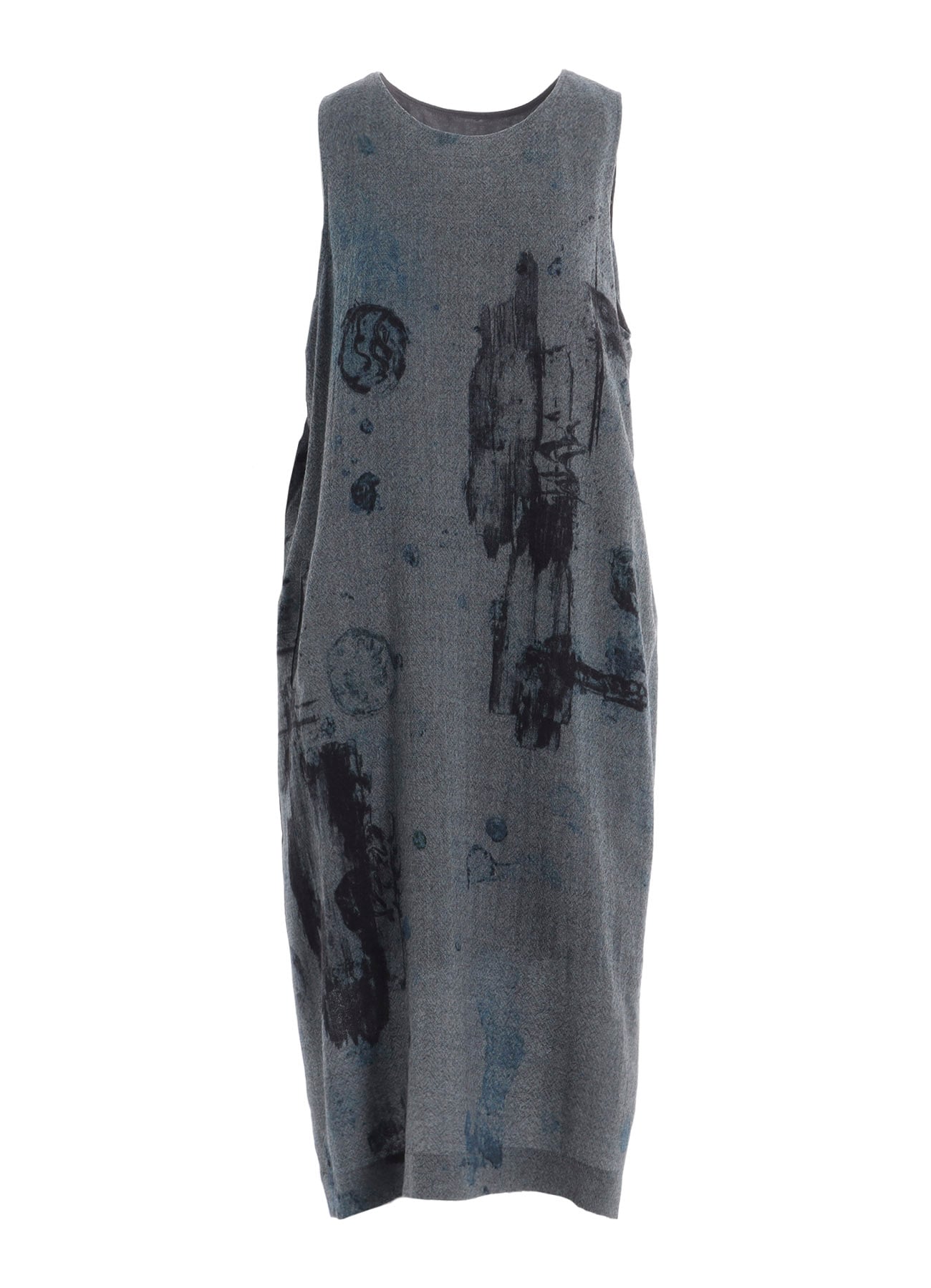 WOOL GAUZE SMUDGED POLKA DOT SLEEVLESS DRESS