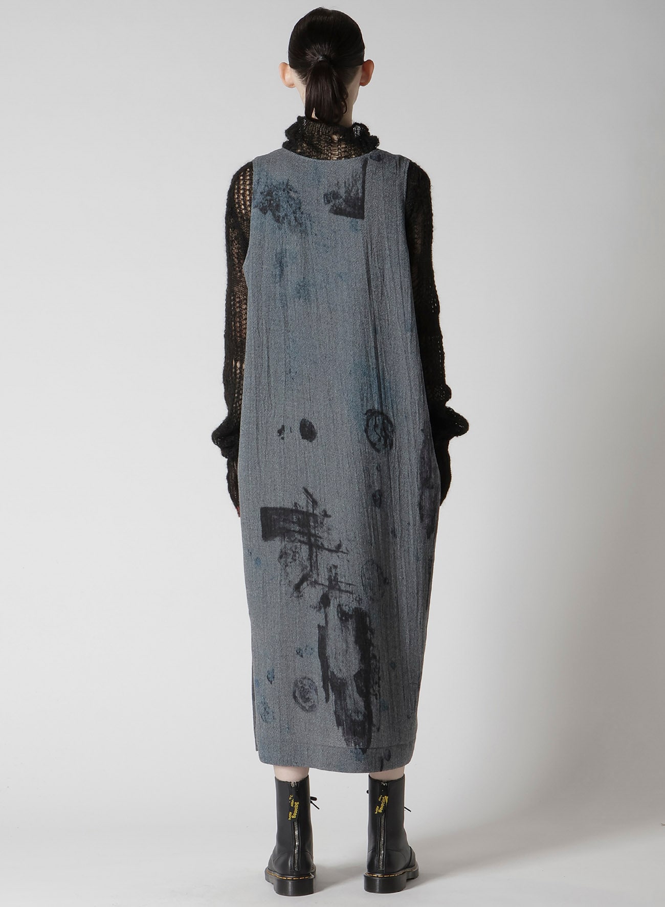 WOOL GAUZE SMUDGED POLKA DOT SLEEVLESS DRESS