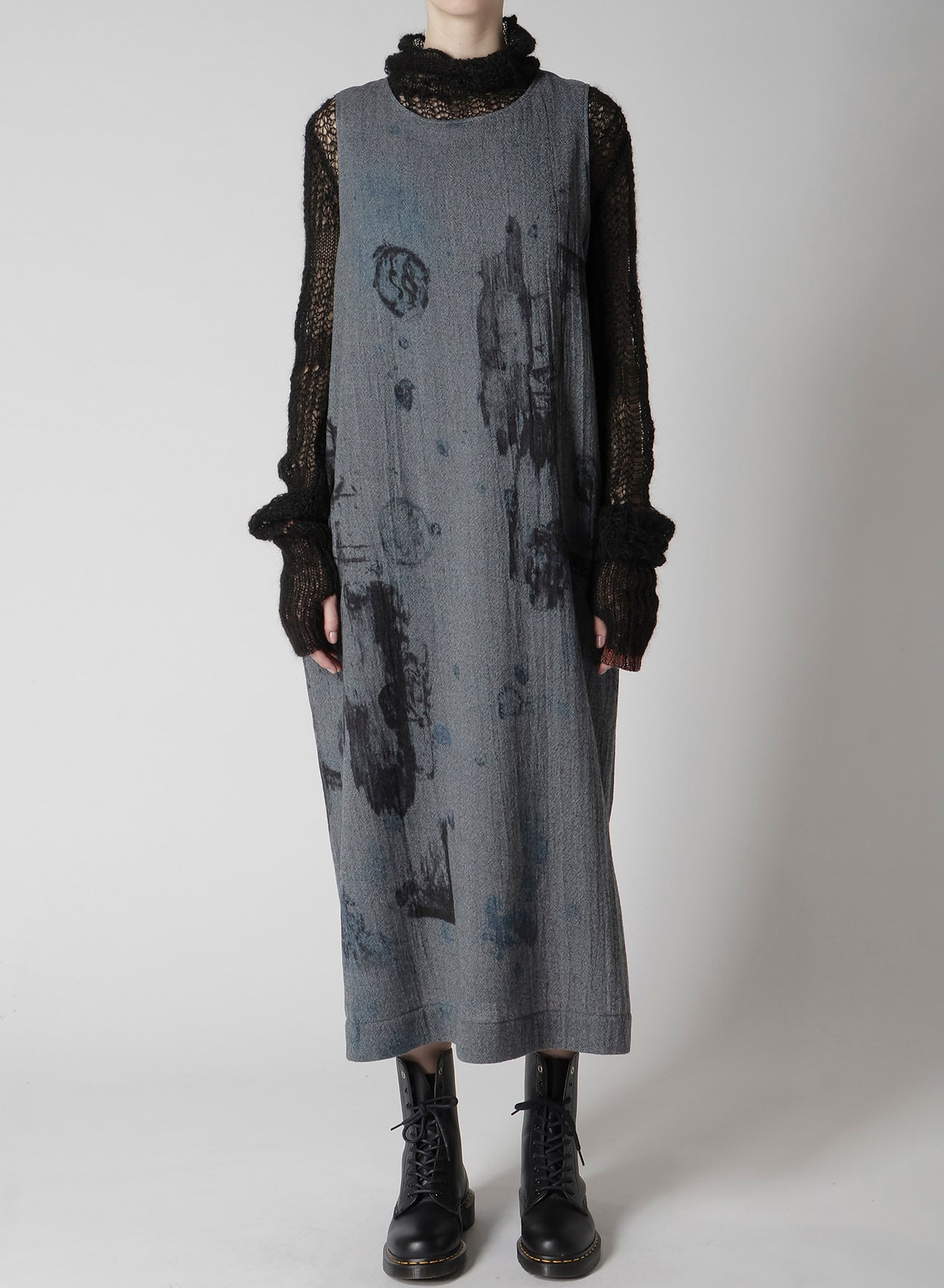 WOOL GAUZE SMUDGED POLKA DOT SLEEVLESS DRESS