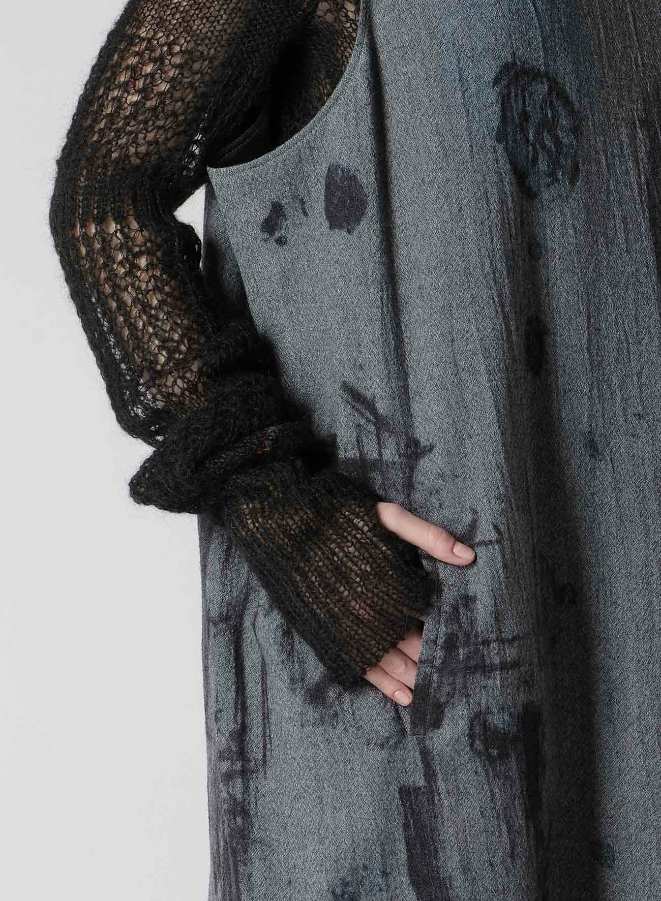 WOOL GAUZE SMUDGED POLKA DOT SLEEVLESS DRESS