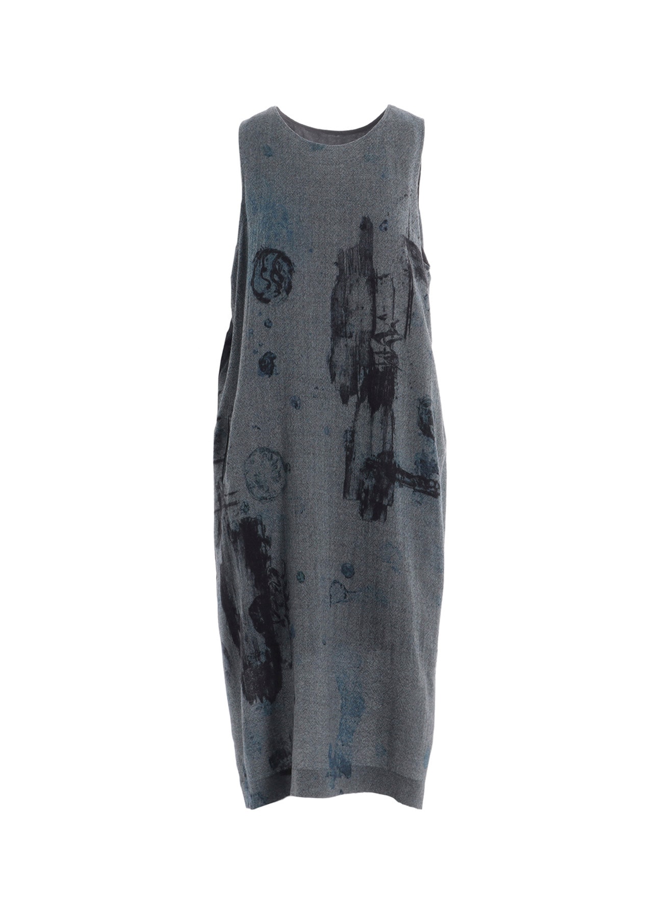WOOL GAUZE SMUDGED POLKA DOT SLEEVLESS DRESS