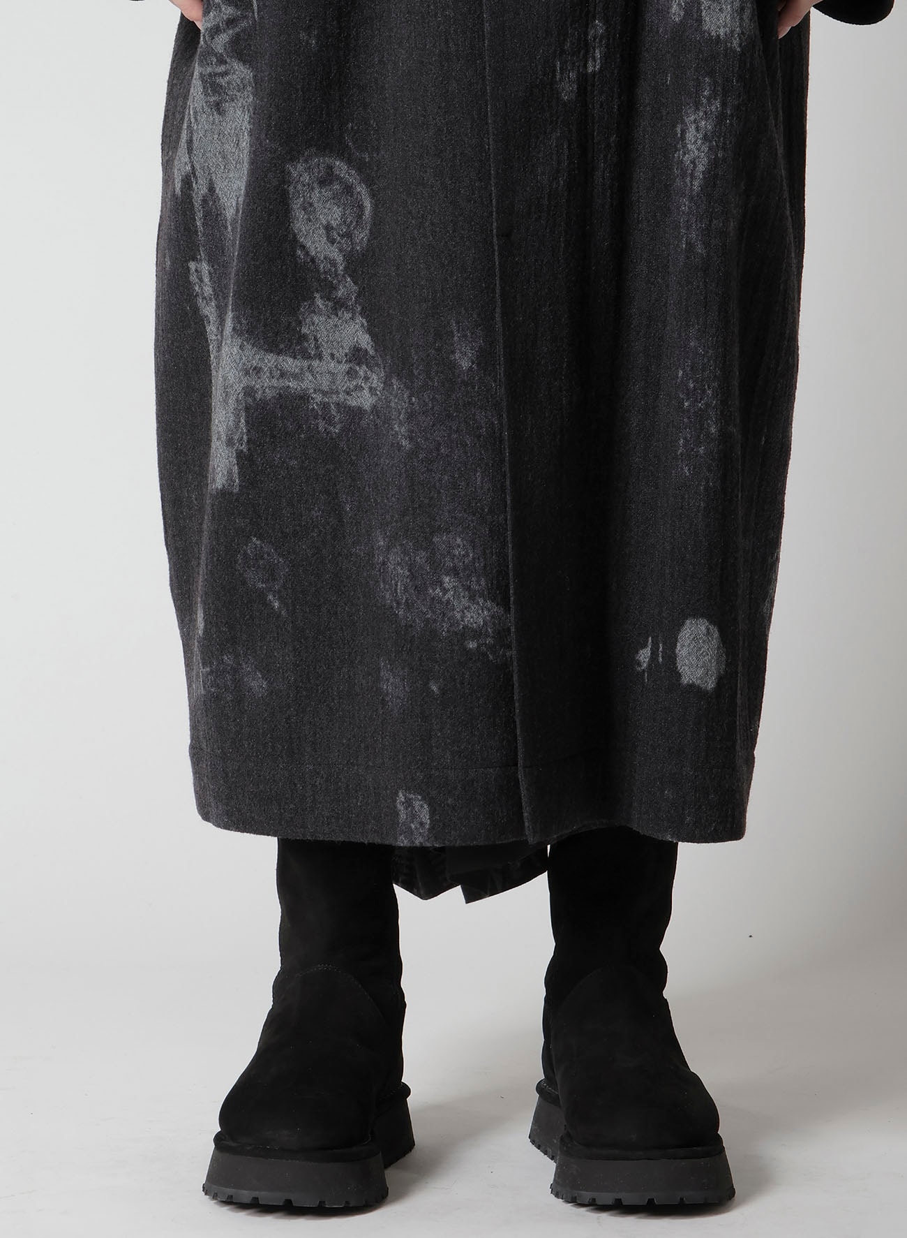 WOOL GAUZE SMUDGED POLKA DOT WAIST STRING DRESS