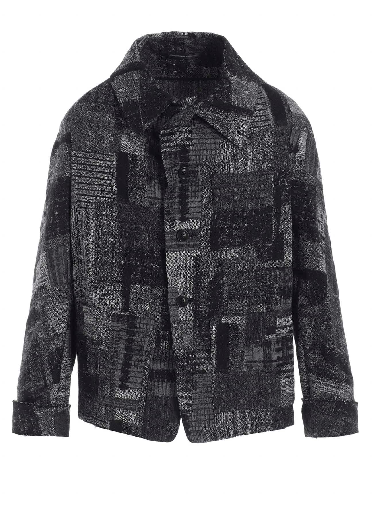 PATCHWORK JACQUARD OFF COLLAR DESGN JACKET