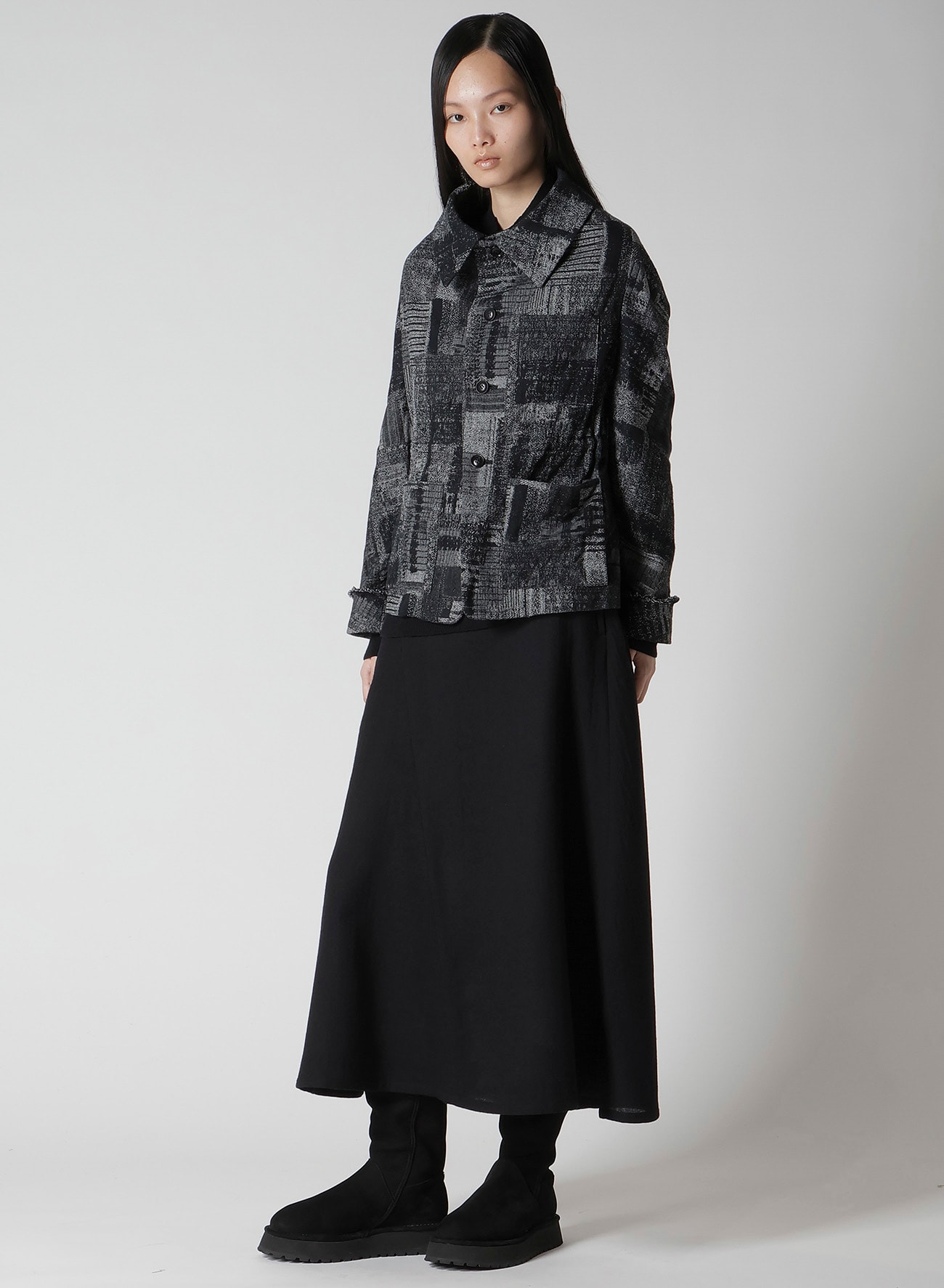 PATCHWORK JACQUARD OFF COLLAR DESGN JACKET