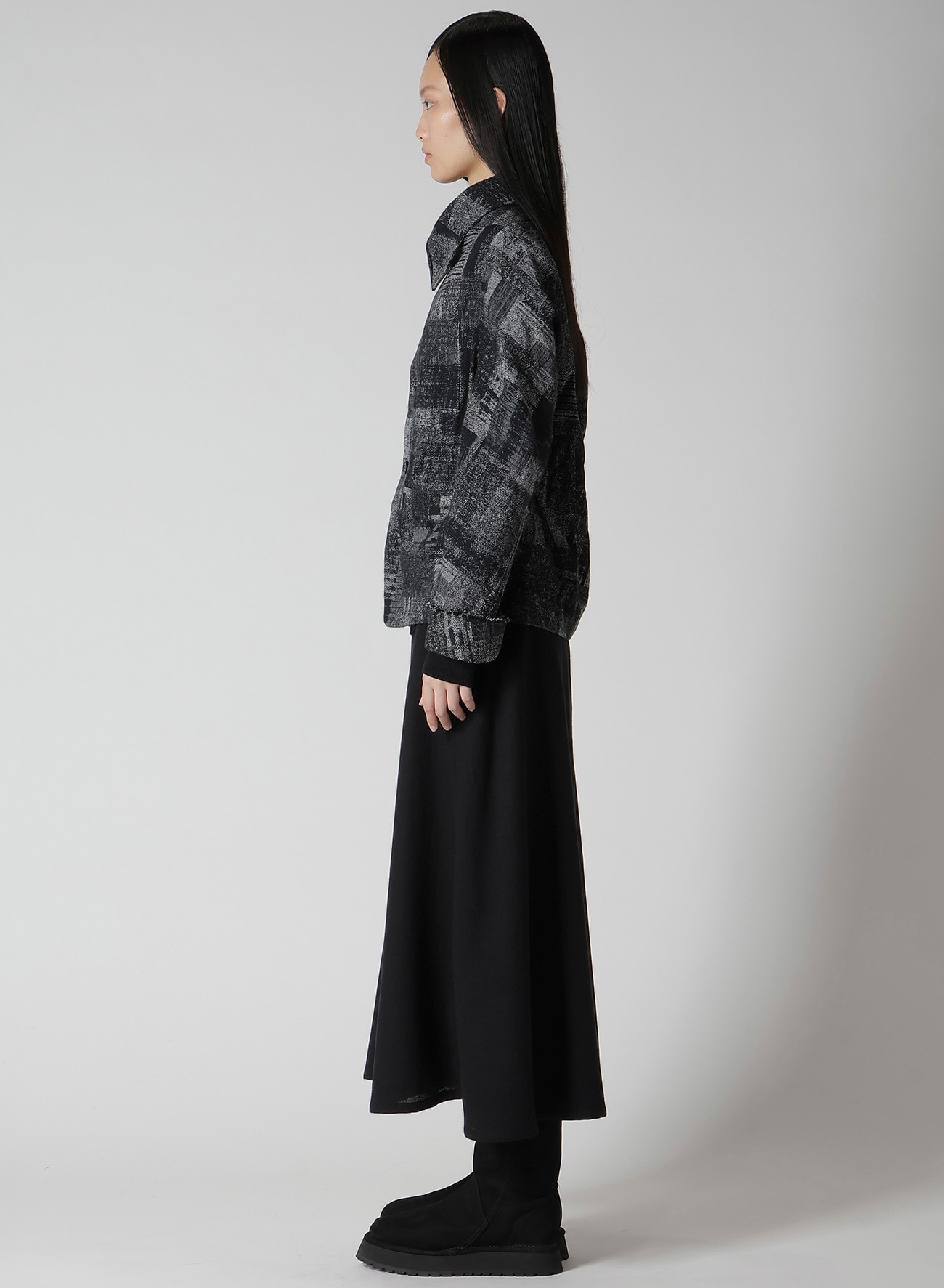 PATCHWORK JACQUARD OFF COLLAR DESGN JACKET