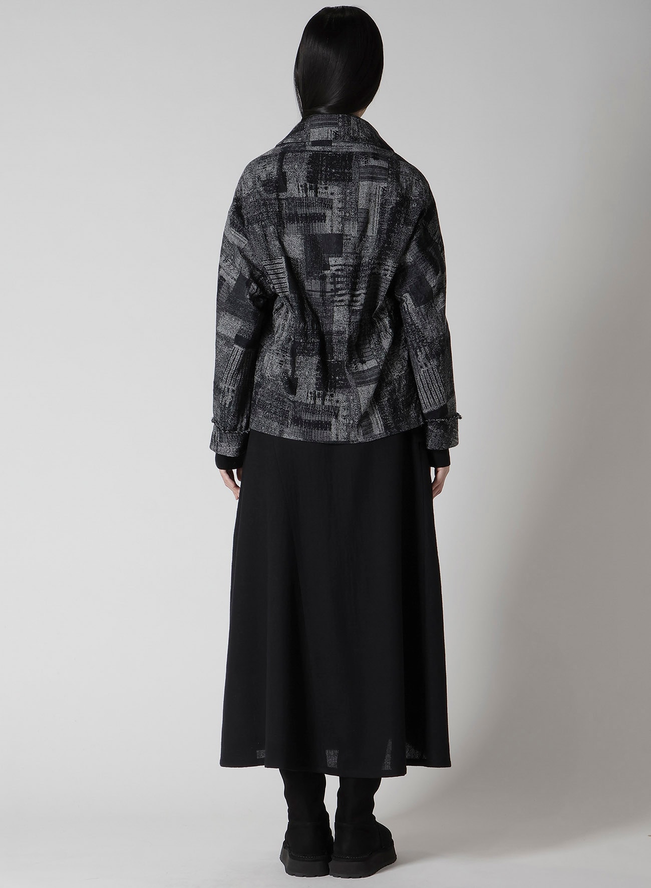 PATCHWORK JACQUARD OFF COLLAR DESGN JACKET