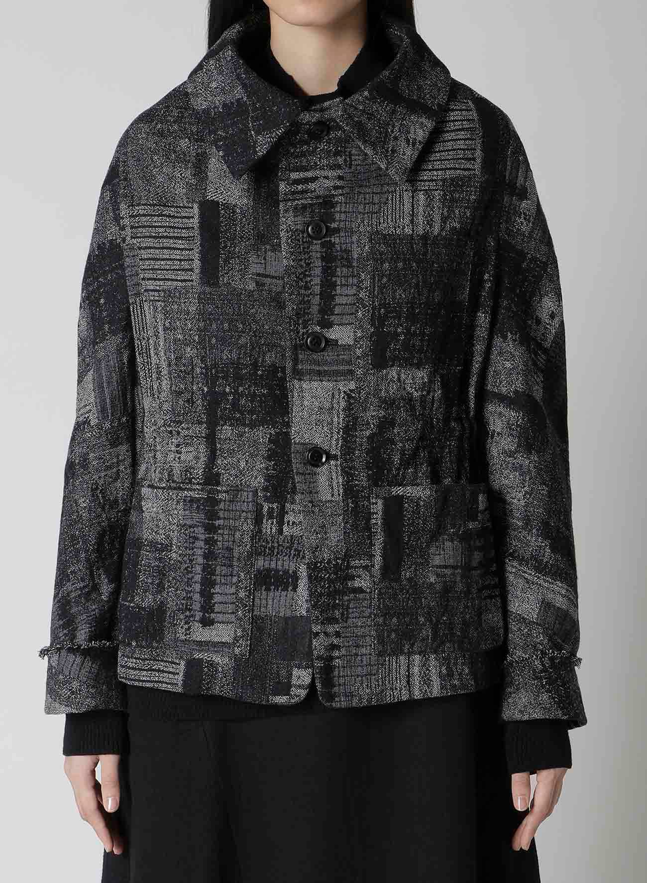 PATCHWORK JACQUARD OFF COLLAR DESGN JACKET