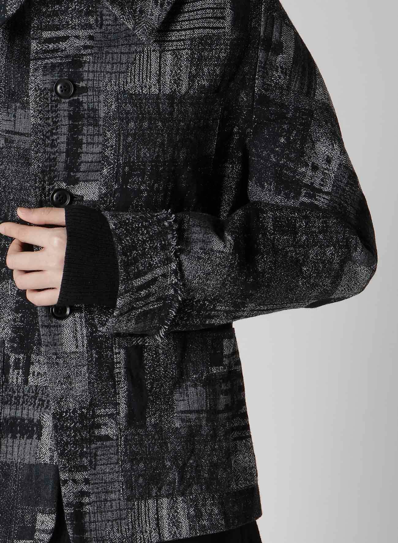 PATCHWORK JACQUARD OFF COLLAR DESGN JACKET