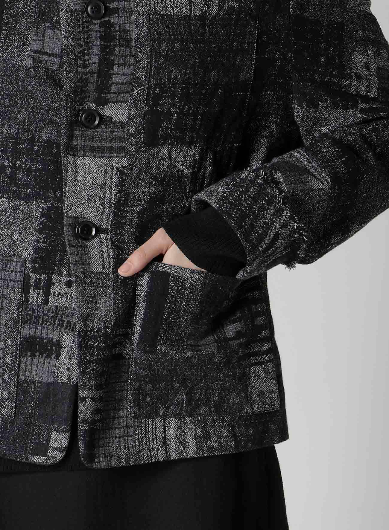 PATCHWORK JACQUARD OFF COLLAR DESGN JACKET