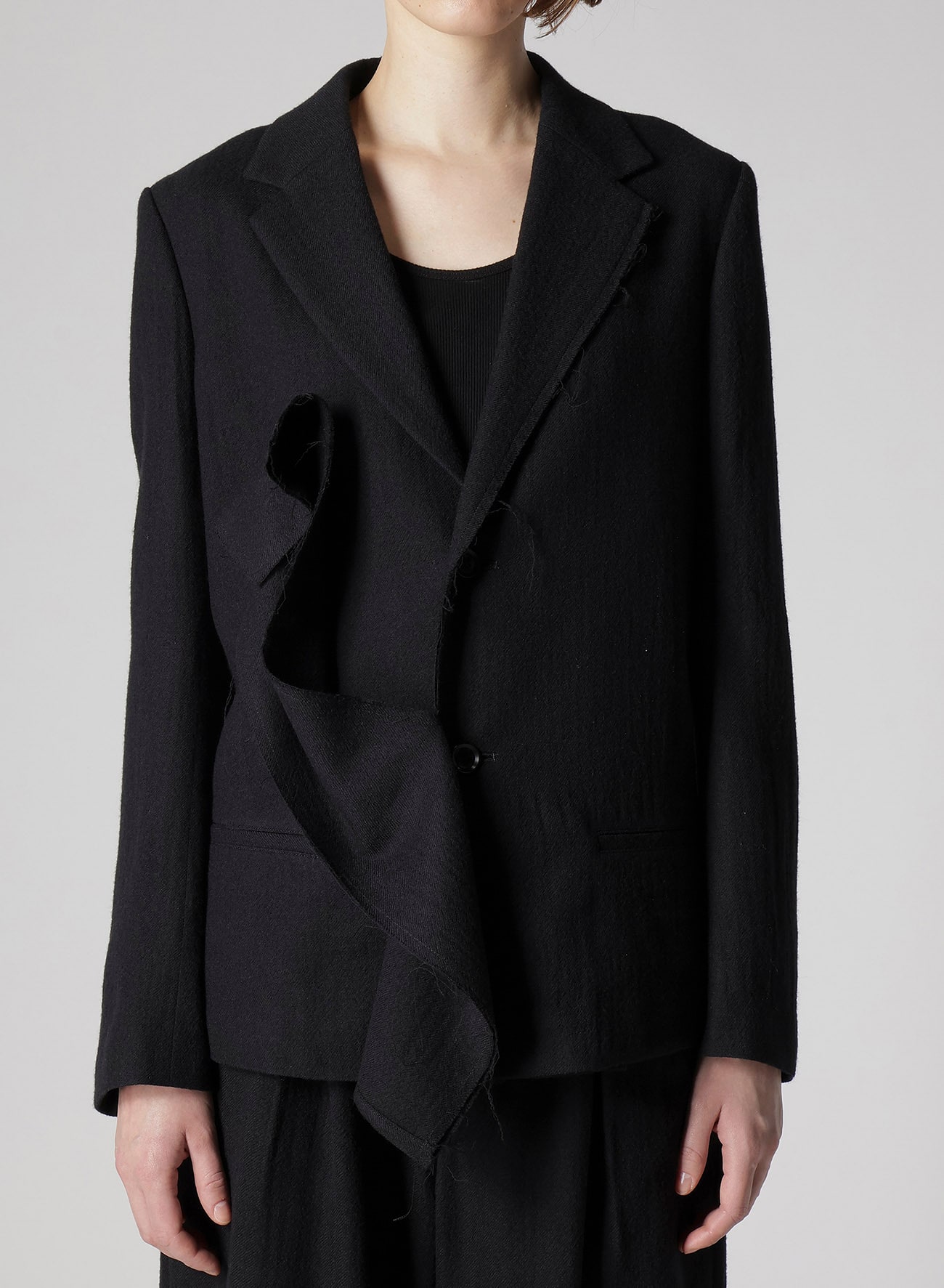 WOOL GAUZE TWILL LEFT FRONT DRAPE JACKET