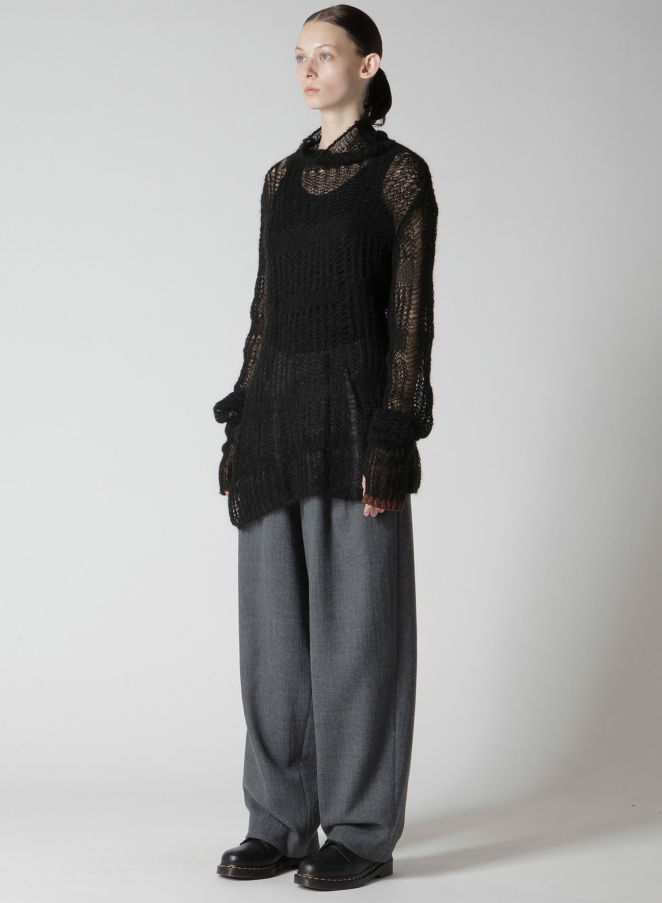 SHEER PLAID ASYMMETRIC LONG KNIT