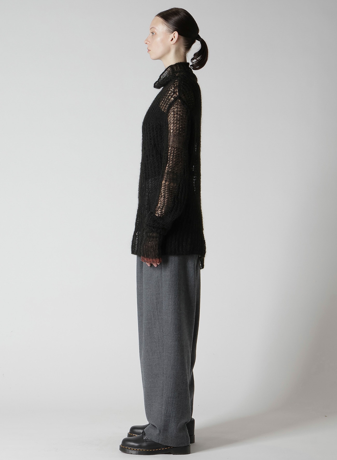 SHEER PLAID ASYMMETRIC LONG KNIT
