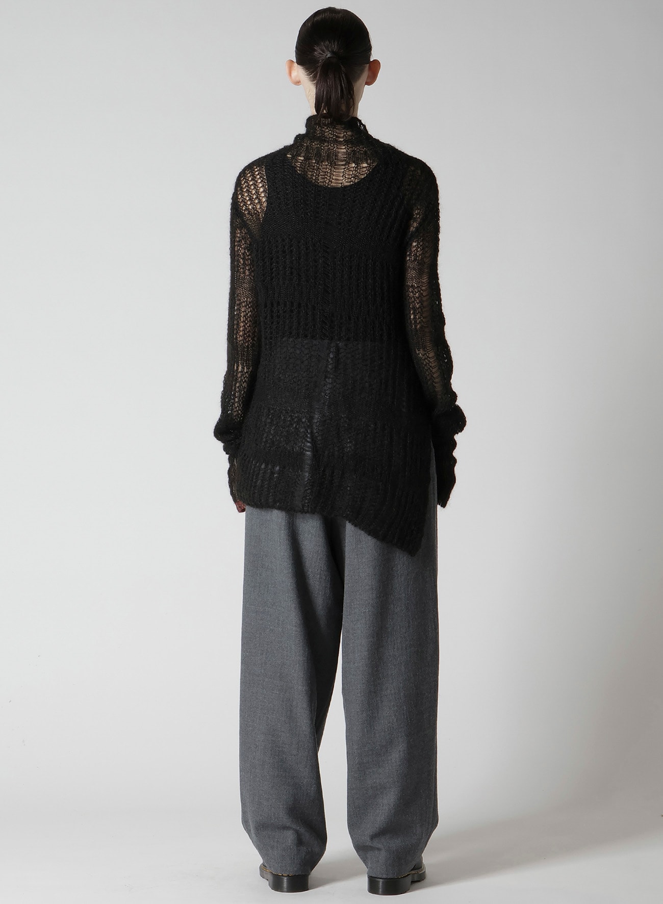SHEER PLAID ASYMMETRIC LONG KNIT