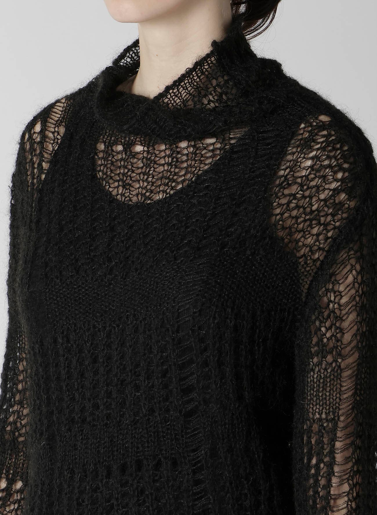 SHEER PLAID ASYMMETRIC LONG KNIT