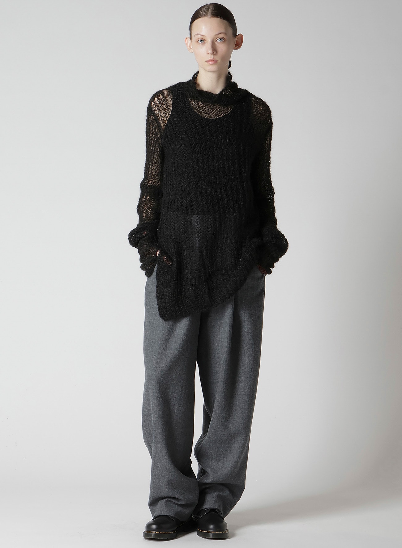 SHEER PLAID ASYMMETRIC LONG KNIT