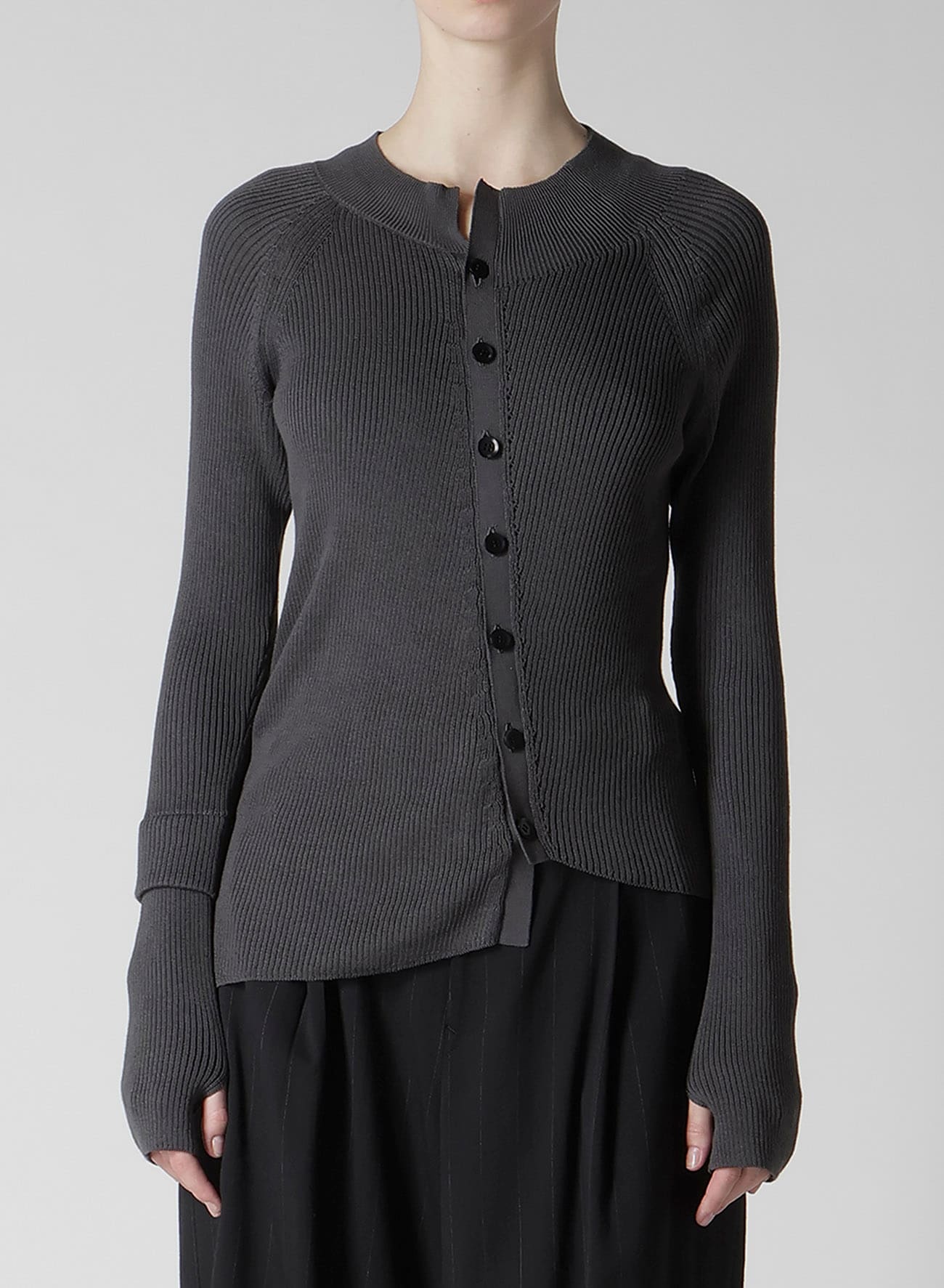 COTTON RIB TWISTED FRONT OPEN CARDIGAN