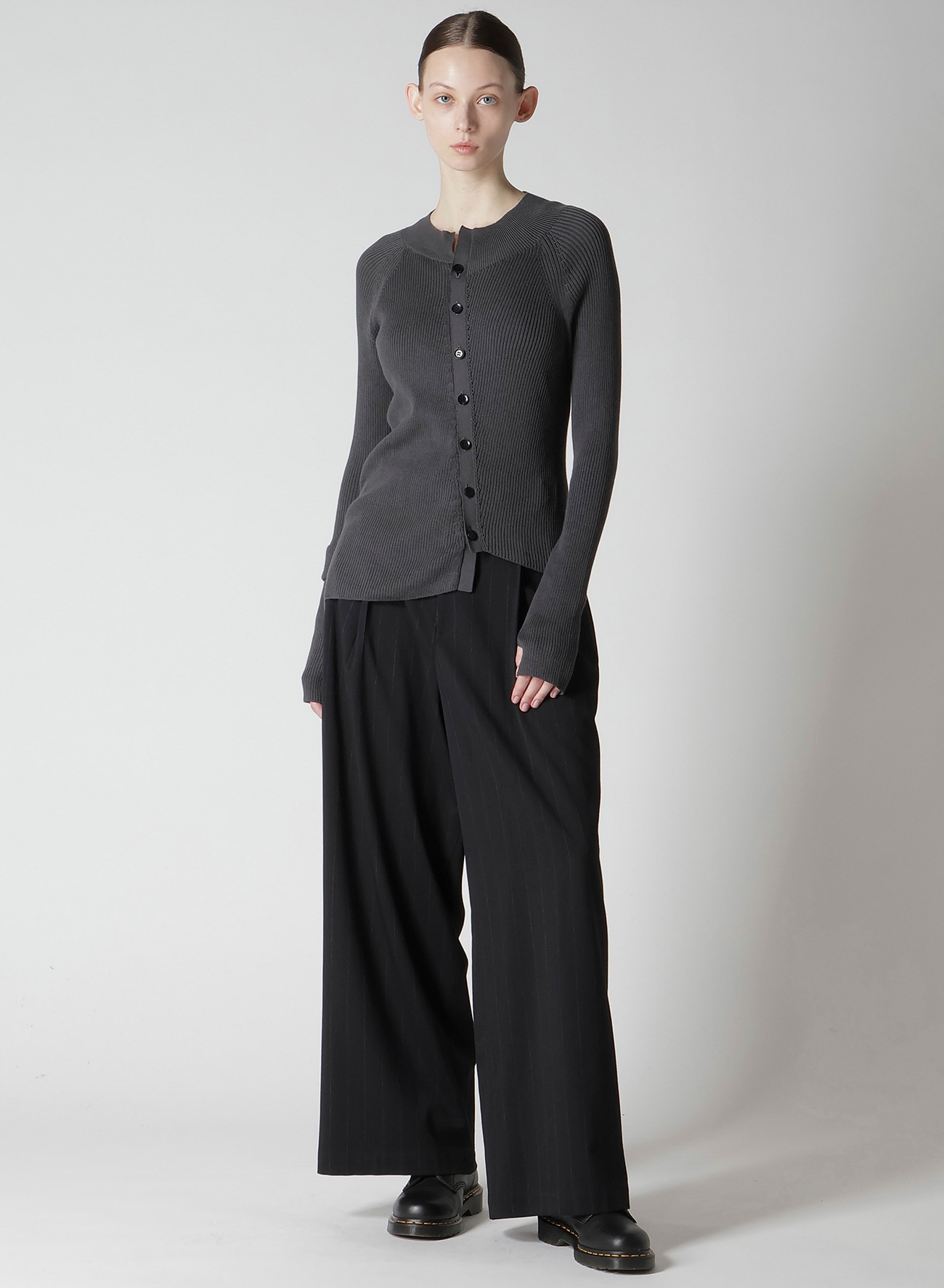 COTTON RIB TWISTED FRONT OPEN CARDIGAN