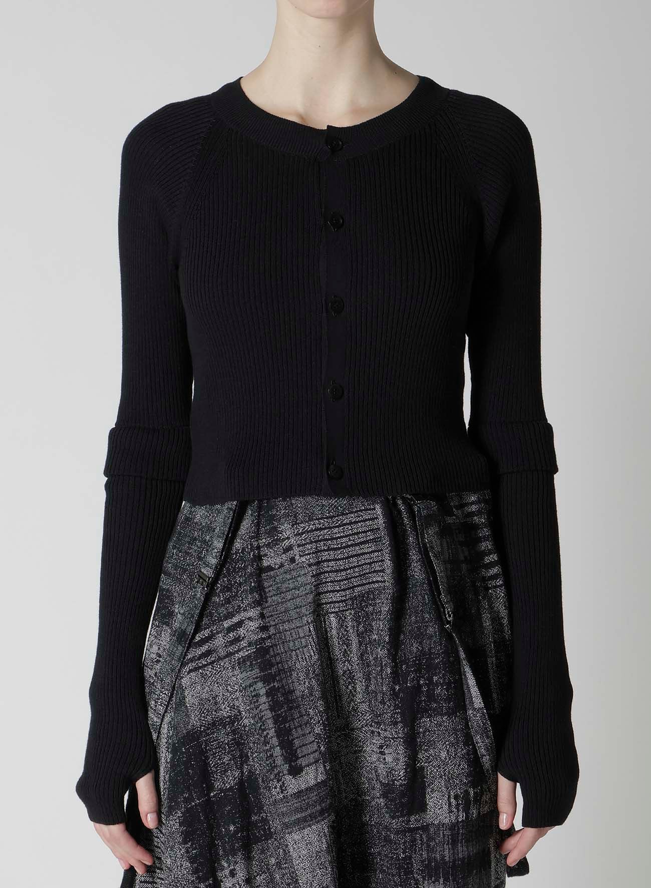 COTTON RIB DOUBLE SLEEVE SHORT CARDIGAN(S Black): Y's｜THE