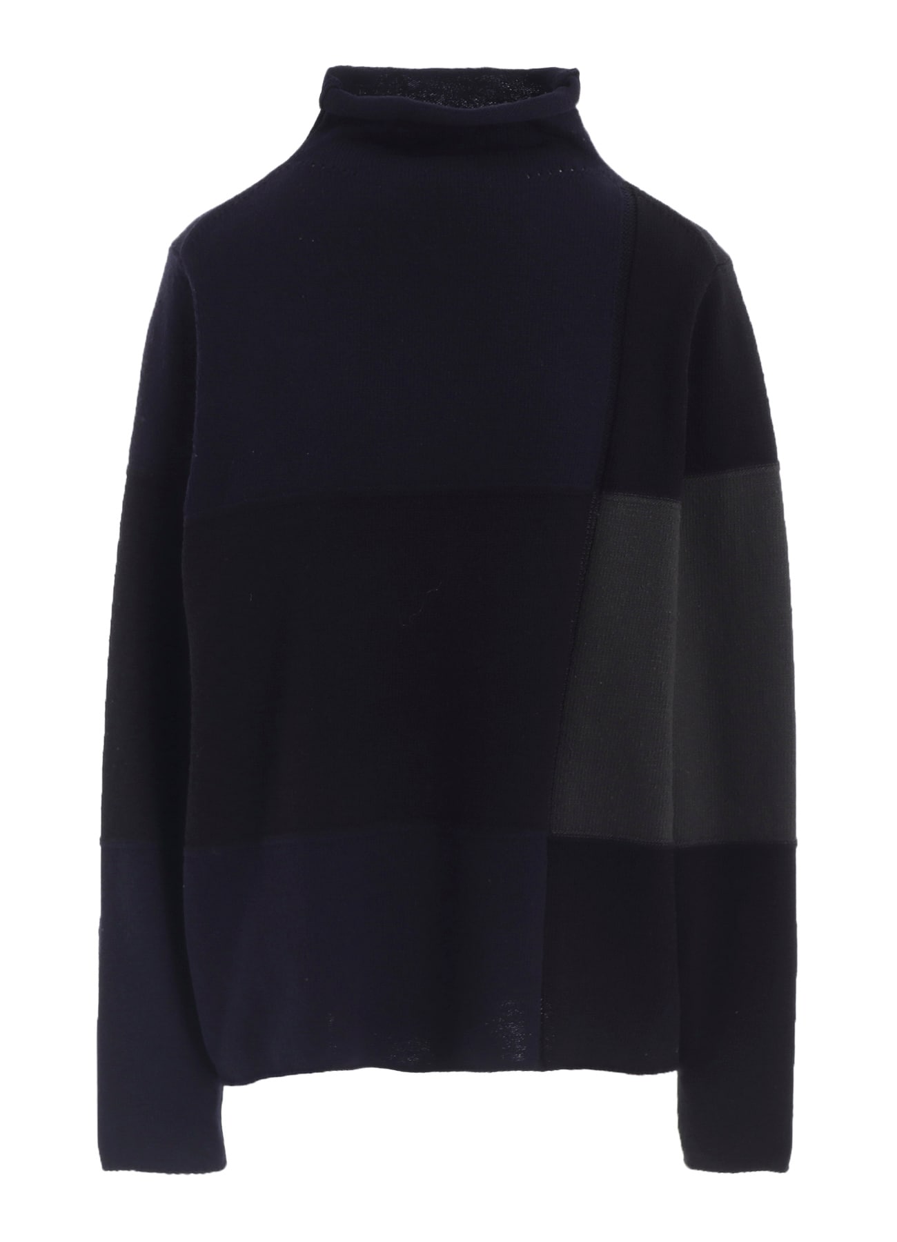HARD-TWISTED BLOCK INTARSIA HIGH-NECK PULLOVER(S Grey): Y's