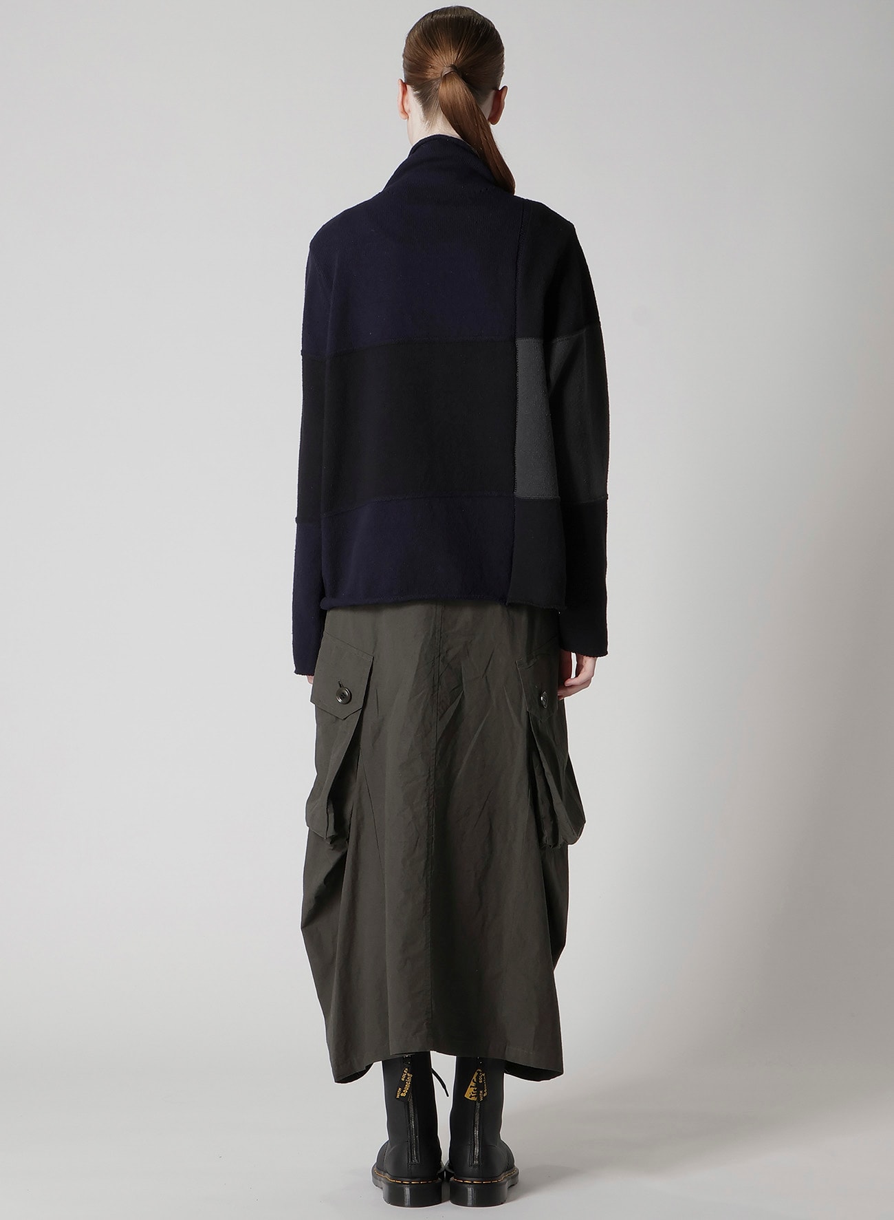 HARD-TWISTED BLOCK INTARSIA HIGH-NECK PULLOVER(S Grey): Y's
