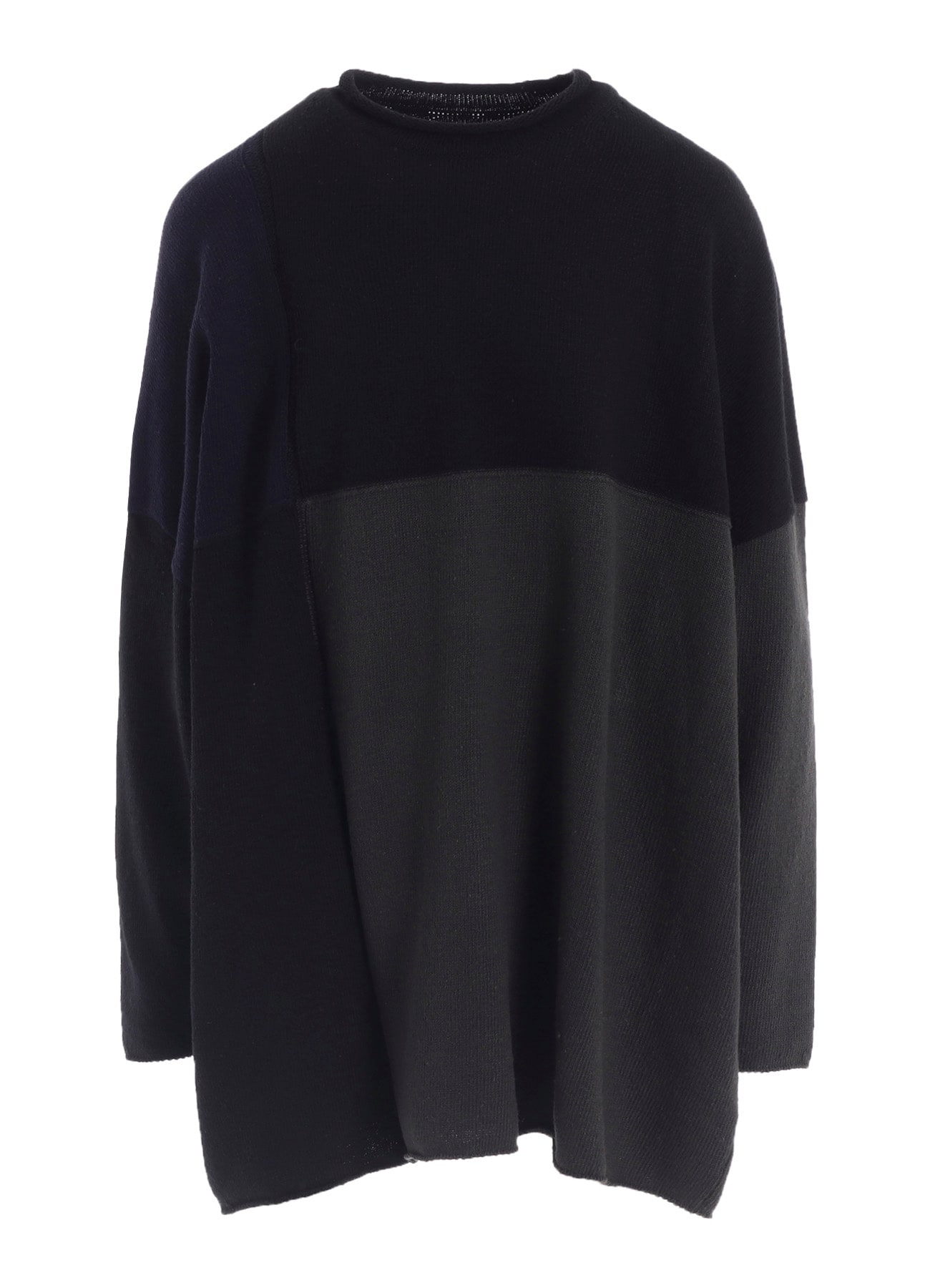 HARD-TWISTED BLOCK INTARSIA SHORT DRESS PULLOVER