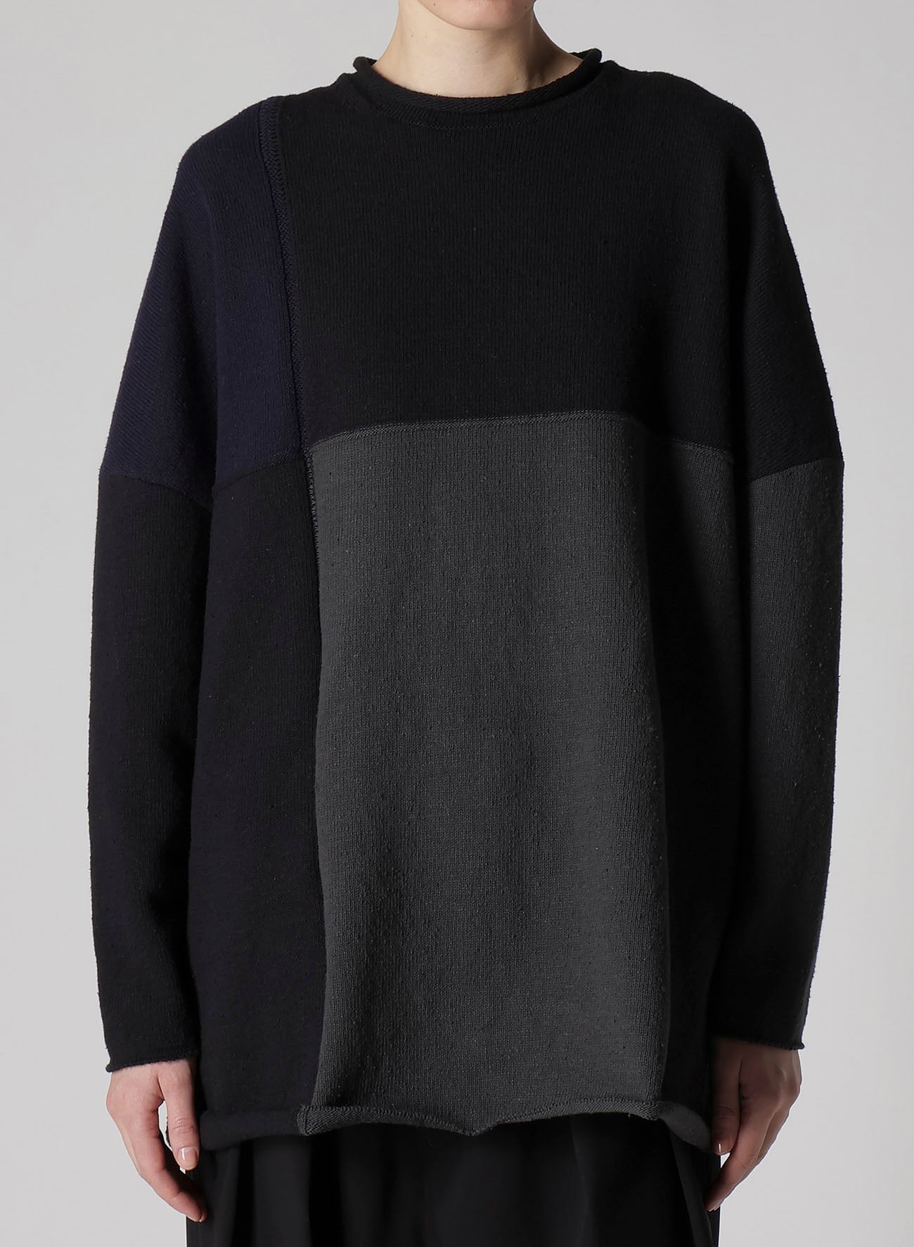 HARD-TWISTED BLOCK INTARSIA SHORT DRESS PULLOVER