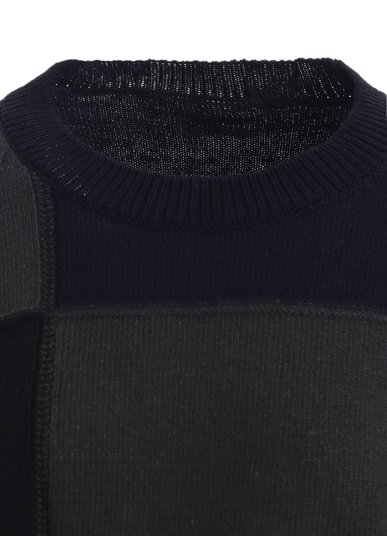 HARD-TWISTED BLOCK INTARSIA ROUND NECK SHORT PULLOVER