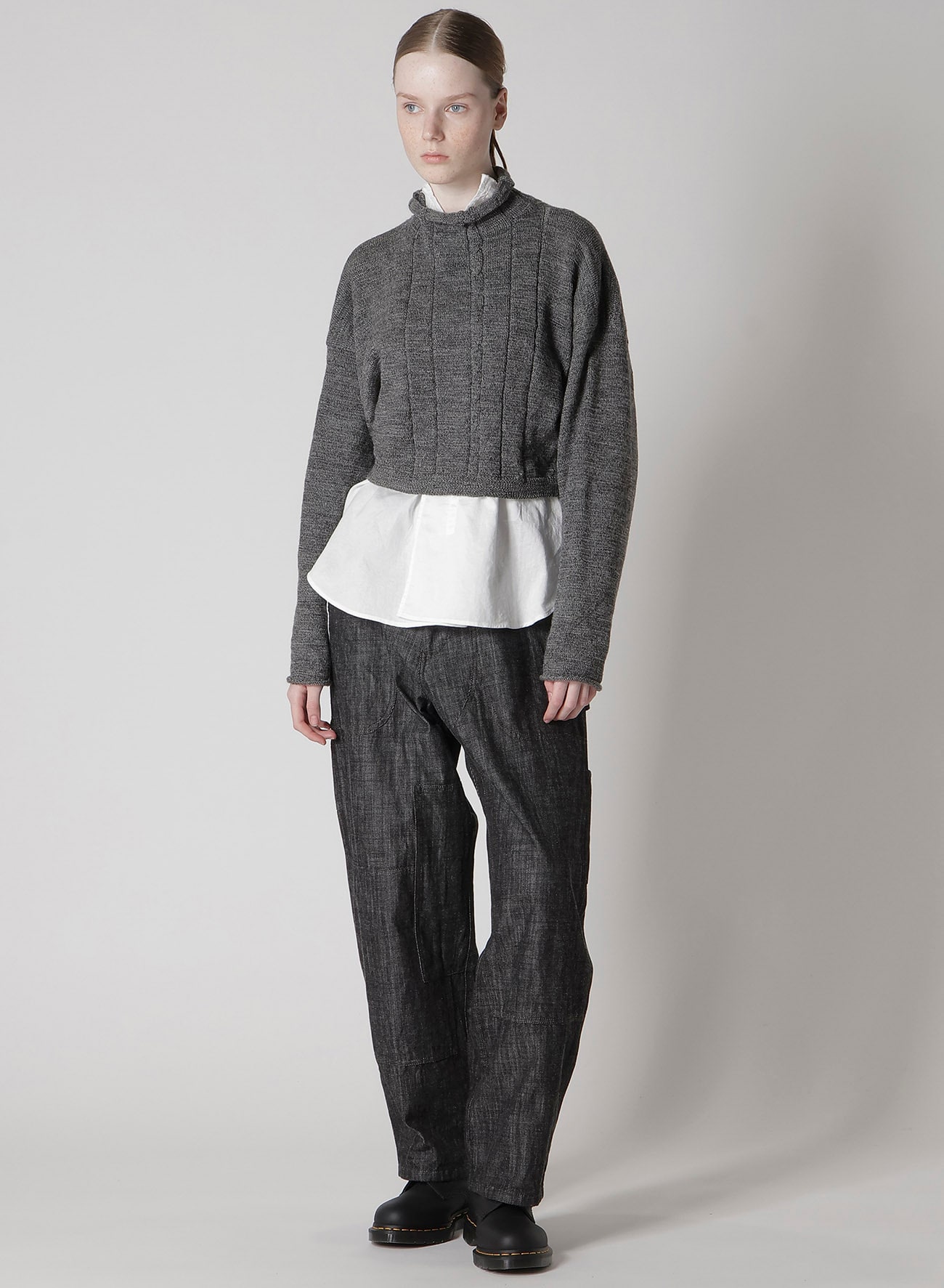 SLUB WOOL DESIGN KNIT SHORT PULLOVER