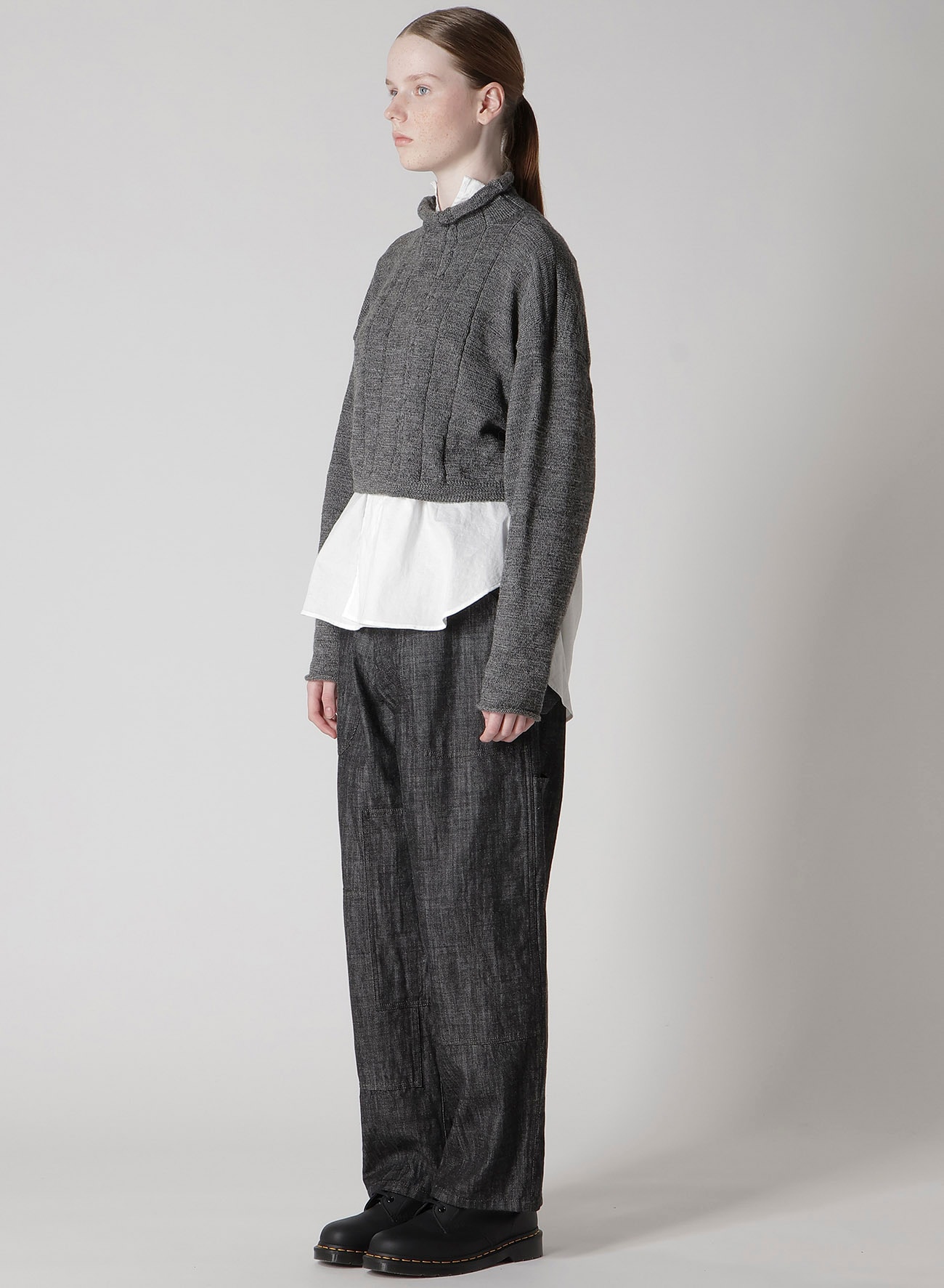 SLUB WOOL DESIGN KNIT SHORT PULLOVER
