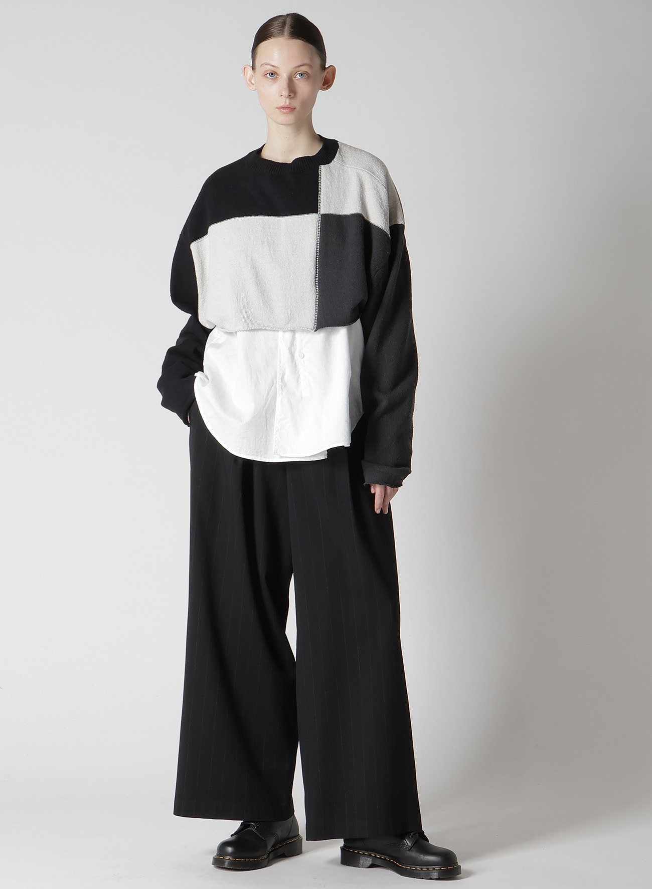 W/RY STRIPE WAIST STRING WIDE PANTS
