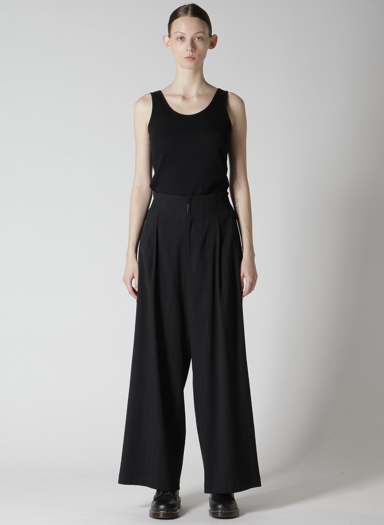 W/RY STRIPE WAIST STRING WIDE PANTS