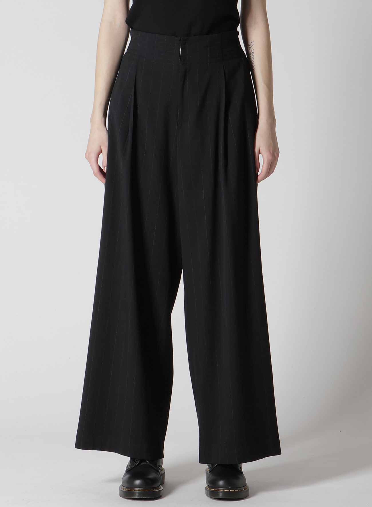 W/RY STRIPE WAIST STRING WIDE PANTS