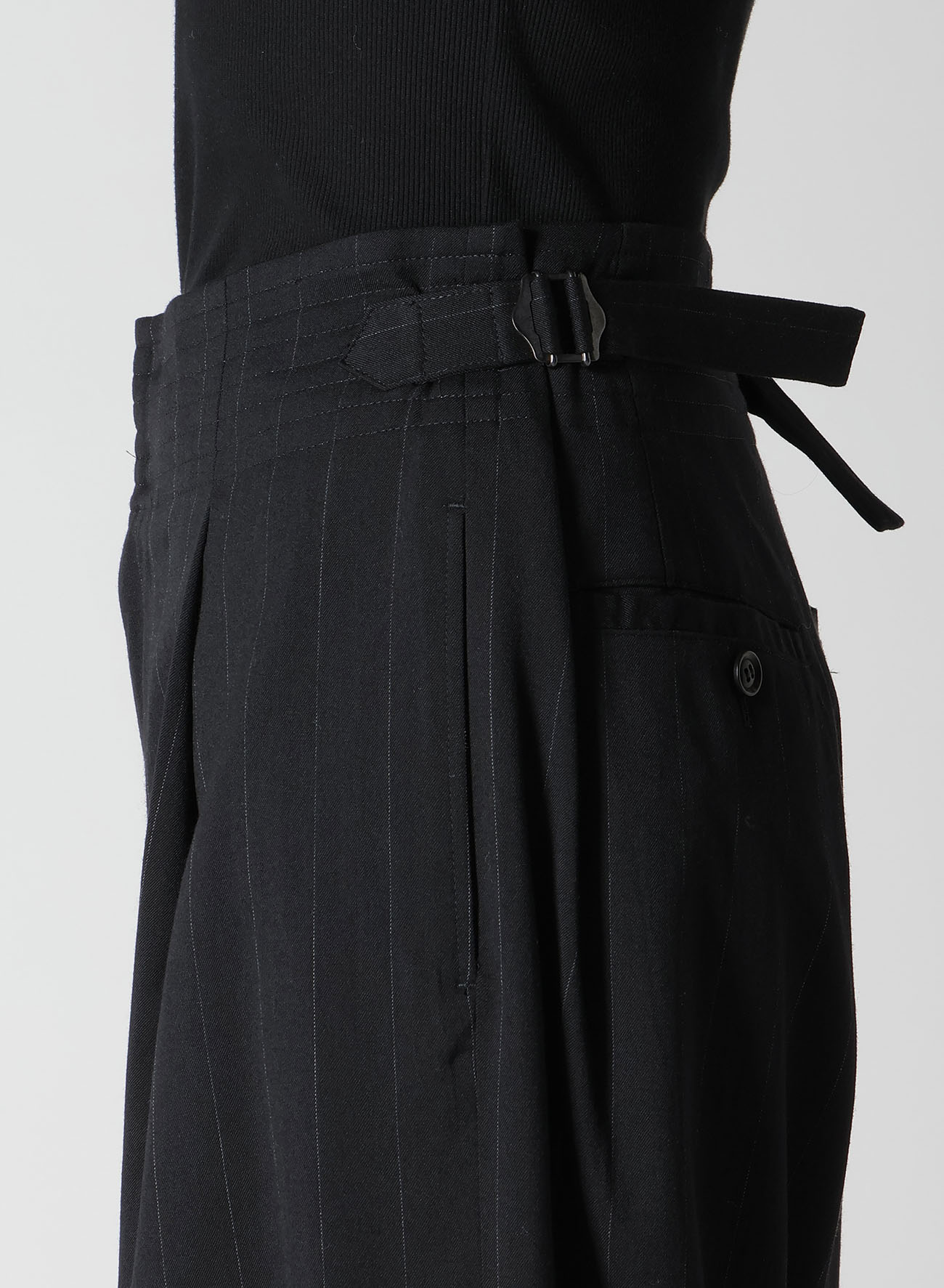 W/RY STRIPE WAIST STRING WIDE PANTS