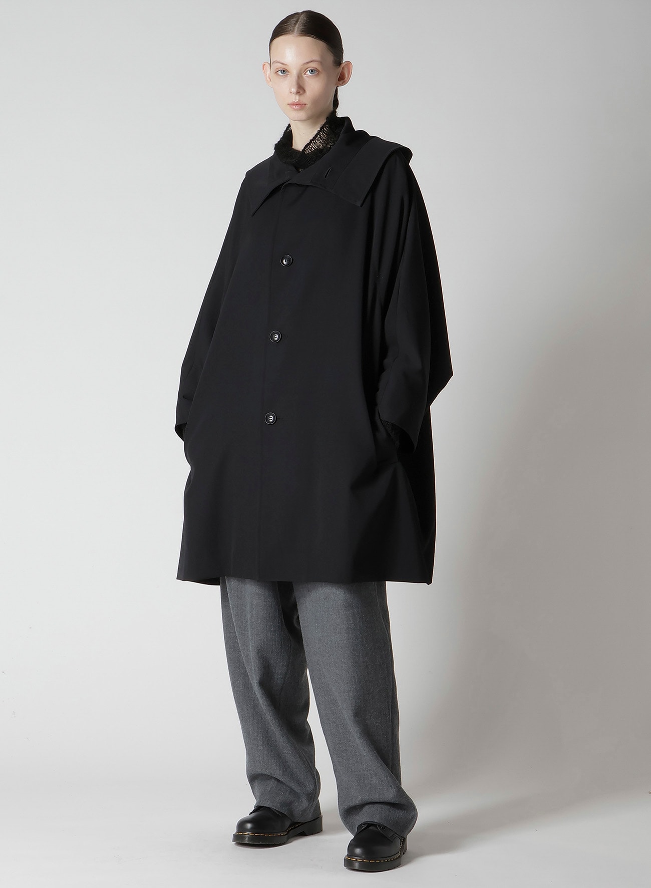 WOOL GAUZE TWILL TUCK WIDE PANTS