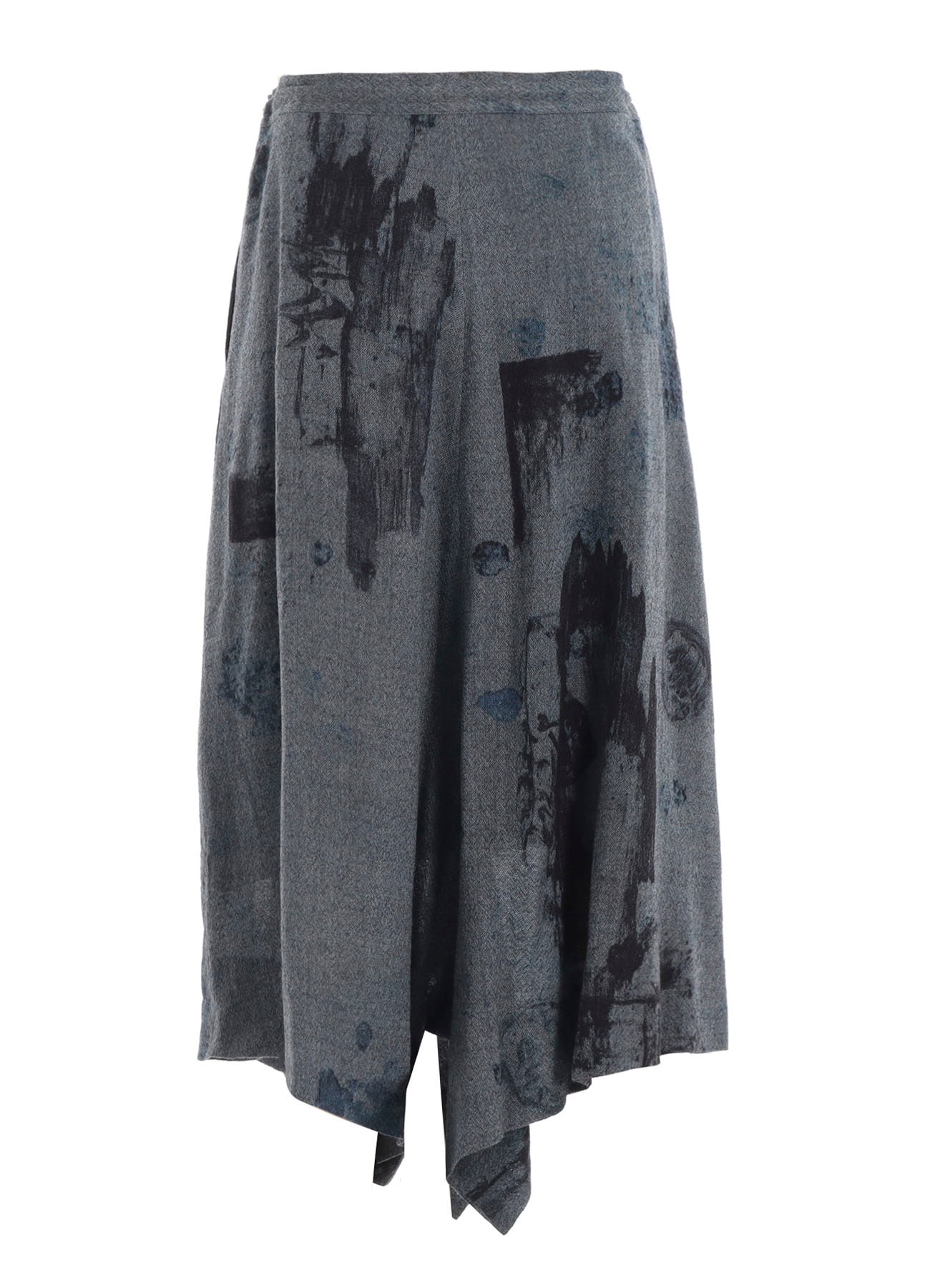 WOOL GAUZE SMUDGED POLKA DOT SLITTED RIGHT HEM PANTS