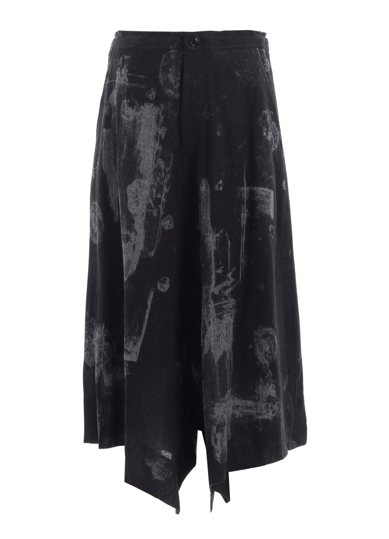 WOOL GAUZE SMUDGED POLKA DOT SLITTED RIGHT HEM PANTS