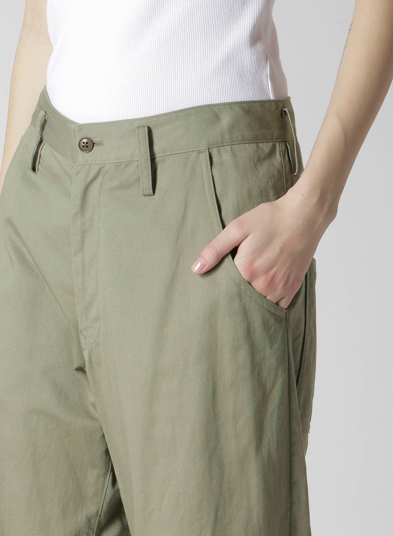 ドヨン Y's BORN PRODUCT] COTTON TWILL WIDE PANTS(XS Khaki): Y's