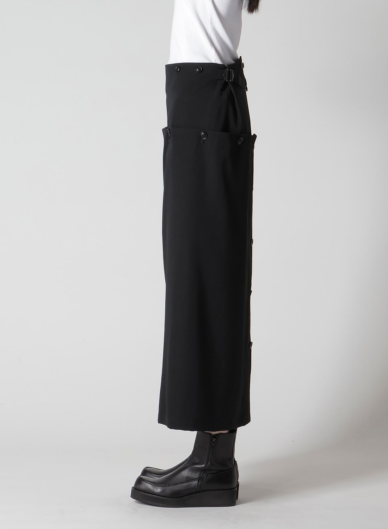 WOOL GABARDINE BUTTON SKIRT