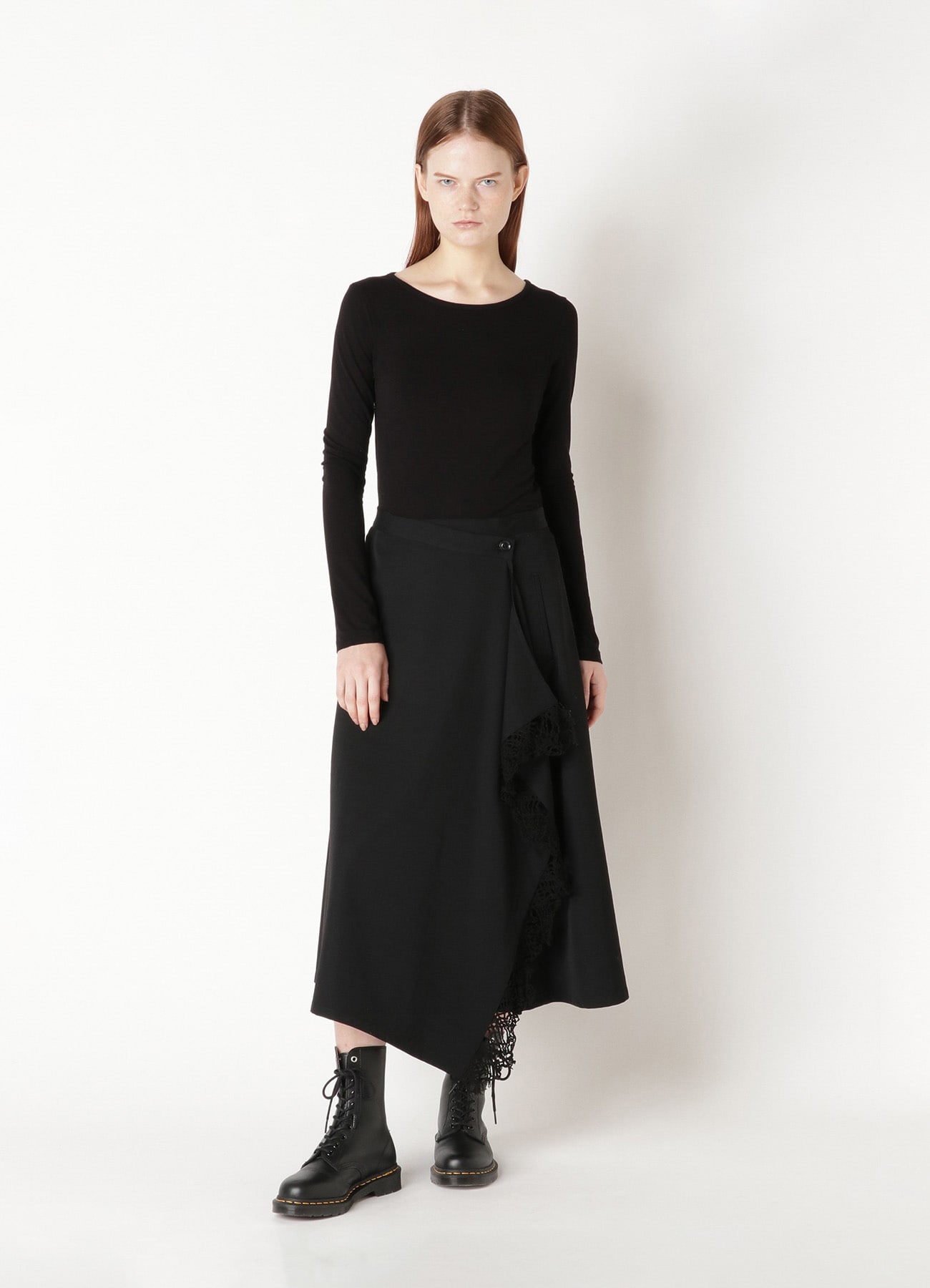 WOOL GABARDINE BUTTON SKIRT